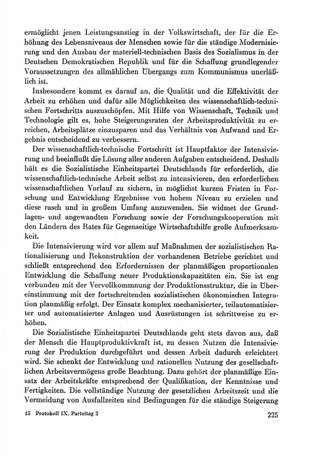 Protokoll der Verhandlungen des Ⅸ. Parteitages der Sozialistischen Einheitspartei Deutschlands (SED) [Deutsche Demokratische Republik (DDR)] 1976, Band 2, Seite 225 (Prot. Verh. Ⅸ. PT SED DDR 1976, Bd. 2, S. 225)