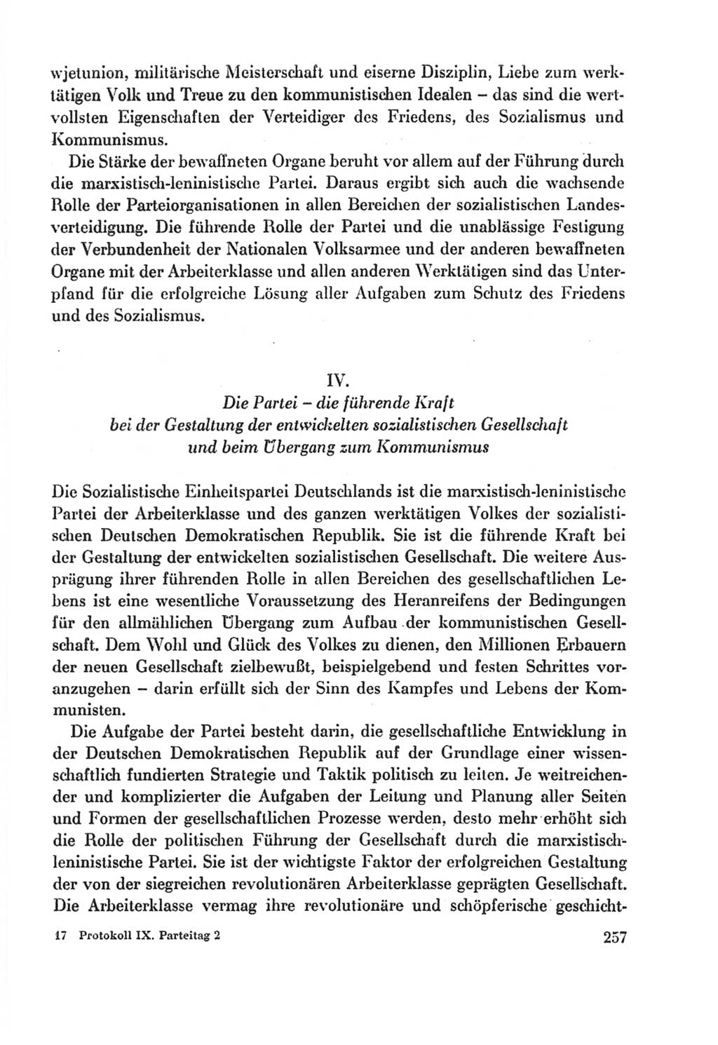 Protokoll der Verhandlungen des Ⅸ. Parteitages der Sozialistischen Einheitspartei Deutschlands (SED) [Deutsche Demokratische Republik (DDR)] 1976, Band 2, Seite 257 (Prot. Verh. Ⅸ. PT SED DDR 1976, Bd. 2, S. 257)