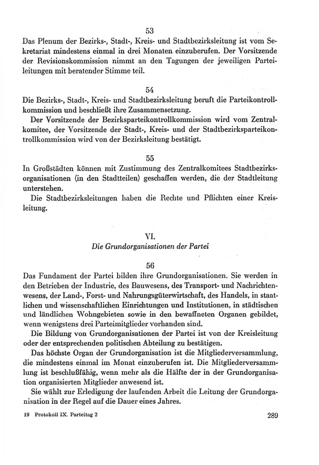 Protokoll der Verhandlungen des Ⅸ. Parteitages der Sozialistischen Einheitspartei Deutschlands (SED) [Deutsche Demokratische Republik (DDR)] 1976, Band 2, Seite 289 (Prot. Verh. Ⅸ. PT SED DDR 1976, Bd. 2, S. 289)