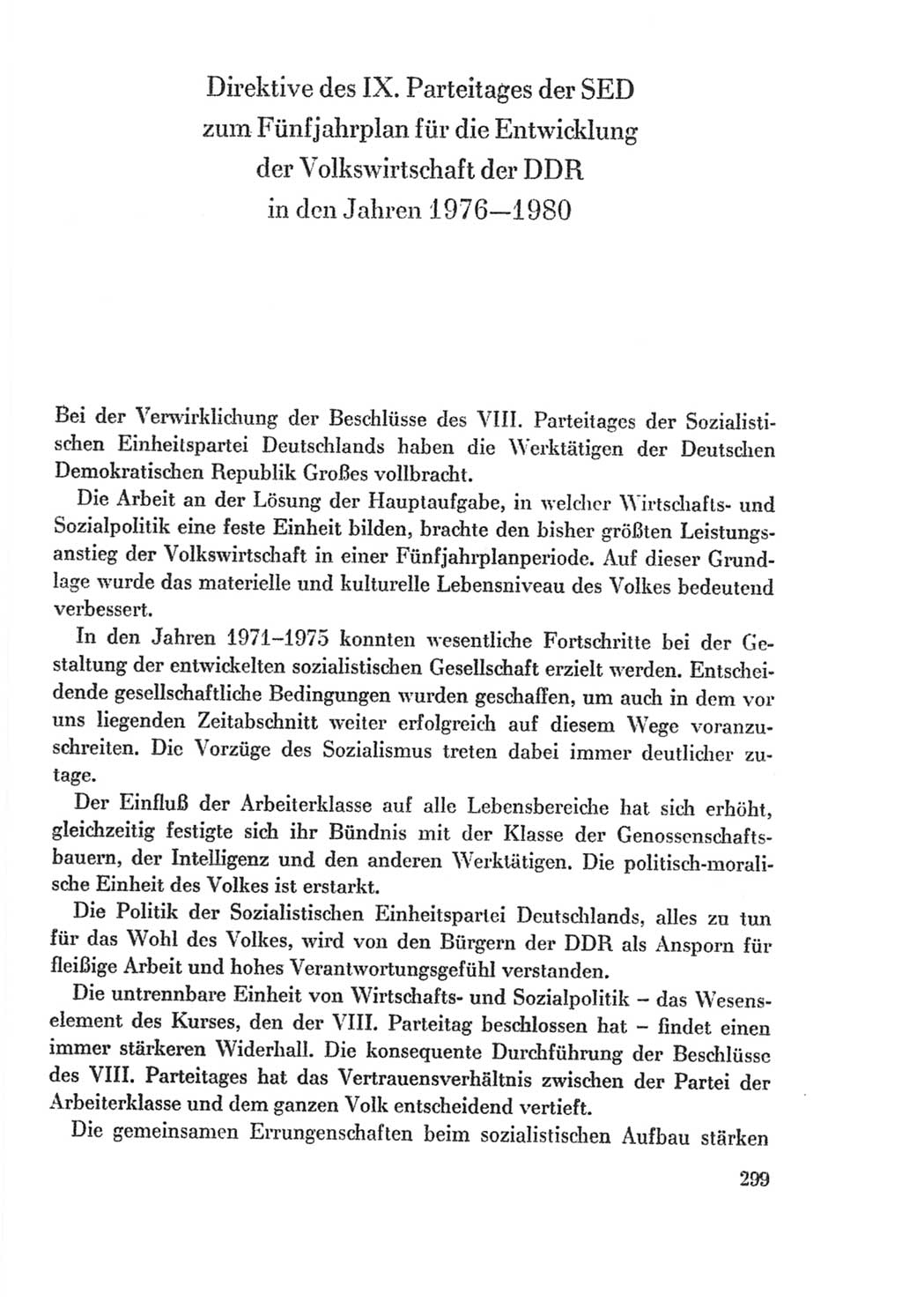 Protokoll der Verhandlungen des Ⅸ. Parteitages der Sozialistischen Einheitspartei Deutschlands (SED) [Deutsche Demokratische Republik (DDR)] 1976, Band 2, Seite 299 (Prot. Verh. Ⅸ. PT SED DDR 1976, Bd. 2, S. 299)