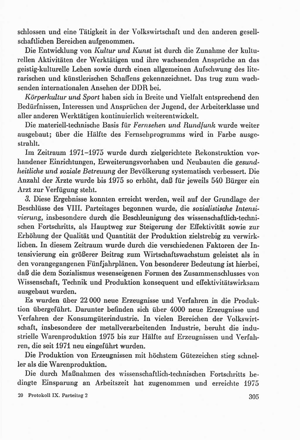 Protokoll der Verhandlungen des Ⅸ. Parteitages der Sozialistischen Einheitspartei Deutschlands (SED) [Deutsche Demokratische Republik (DDR)] 1976, Band 2, Seite 305 (Prot. Verh. Ⅸ. PT SED DDR 1976, Bd. 2, S. 305)
