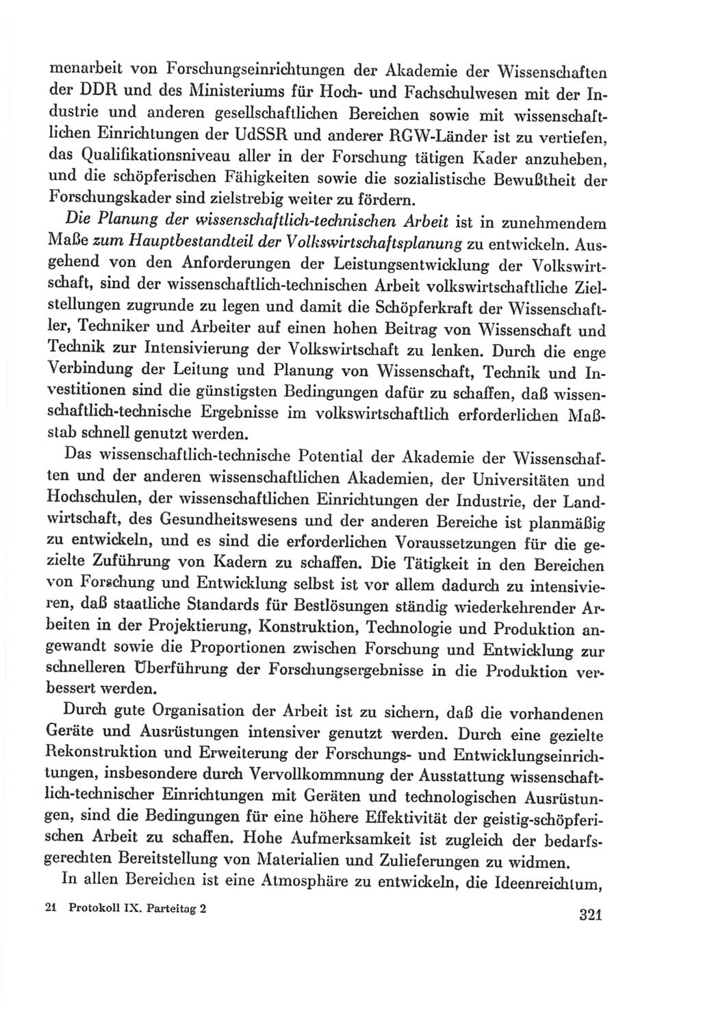 Protokoll der Verhandlungen des Ⅸ. Parteitages der Sozialistischen Einheitspartei Deutschlands (SED) [Deutsche Demokratische Republik (DDR)] 1976, Band 2, Seite 321 (Prot. Verh. Ⅸ. PT SED DDR 1976, Bd. 2, S. 321)