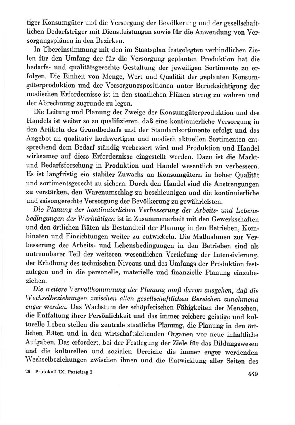 Protokoll der Verhandlungen des Ⅸ. Parteitages der Sozialistischen Einheitspartei Deutschlands (SED) [Deutsche Demokratische Republik (DDR)] 1976, Band 2, Seite 449 (Prot. Verh. Ⅸ. PT SED DDR 1976, Bd. 2, S. 449)