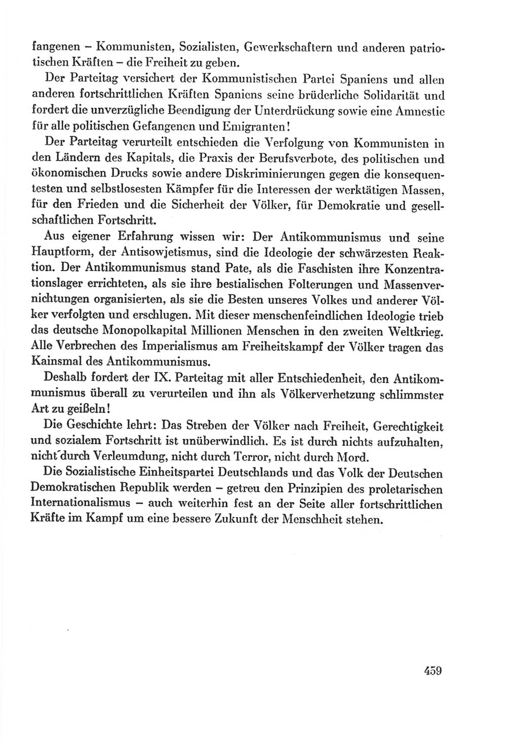 Protokoll der Verhandlungen des Ⅸ. Parteitages der Sozialistischen Einheitspartei Deutschlands (SED) [Deutsche Demokratische Republik (DDR)] 1976, Band 2, Seite 459 (Prot. Verh. Ⅸ. PT SED DDR 1976, Bd. 2, S. 459)