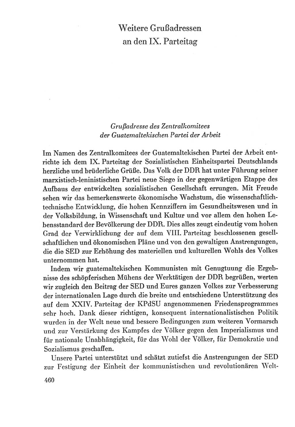 Protokoll der Verhandlungen des Ⅸ. Parteitages der Sozialistischen Einheitspartei Deutschlands (SED) [Deutsche Demokratische Republik (DDR)] 1976, Band 2, Seite 460 (Prot. Verh. Ⅸ. PT SED DDR 1976, Bd. 2, S. 460)