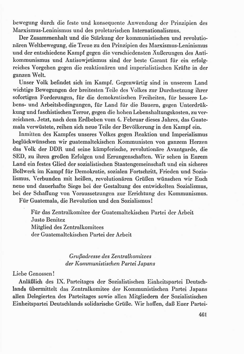 Protokoll der Verhandlungen des Ⅸ. Parteitages der Sozialistischen Einheitspartei Deutschlands (SED) [Deutsche Demokratische Republik (DDR)] 1976, Band 2, Seite 461 (Prot. Verh. Ⅸ. PT SED DDR 1976, Bd. 2, S. 461)