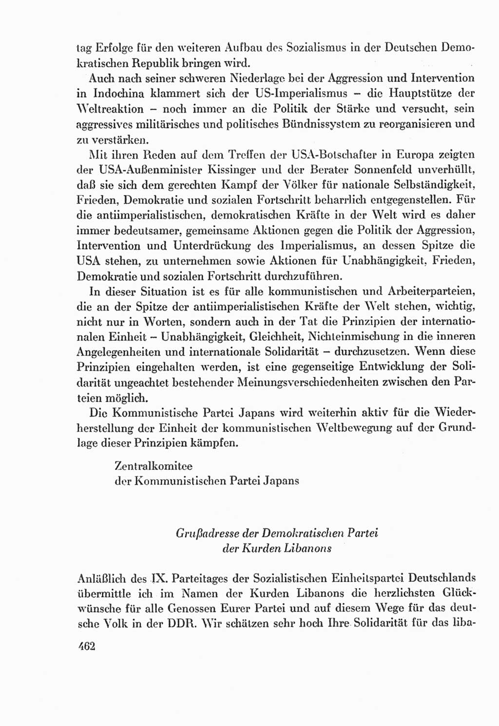 Protokoll der Verhandlungen des Ⅸ. Parteitages der Sozialistischen Einheitspartei Deutschlands (SED) [Deutsche Demokratische Republik (DDR)] 1976, Band 2, Seite 462 (Prot. Verh. Ⅸ. PT SED DDR 1976, Bd. 2, S. 462)