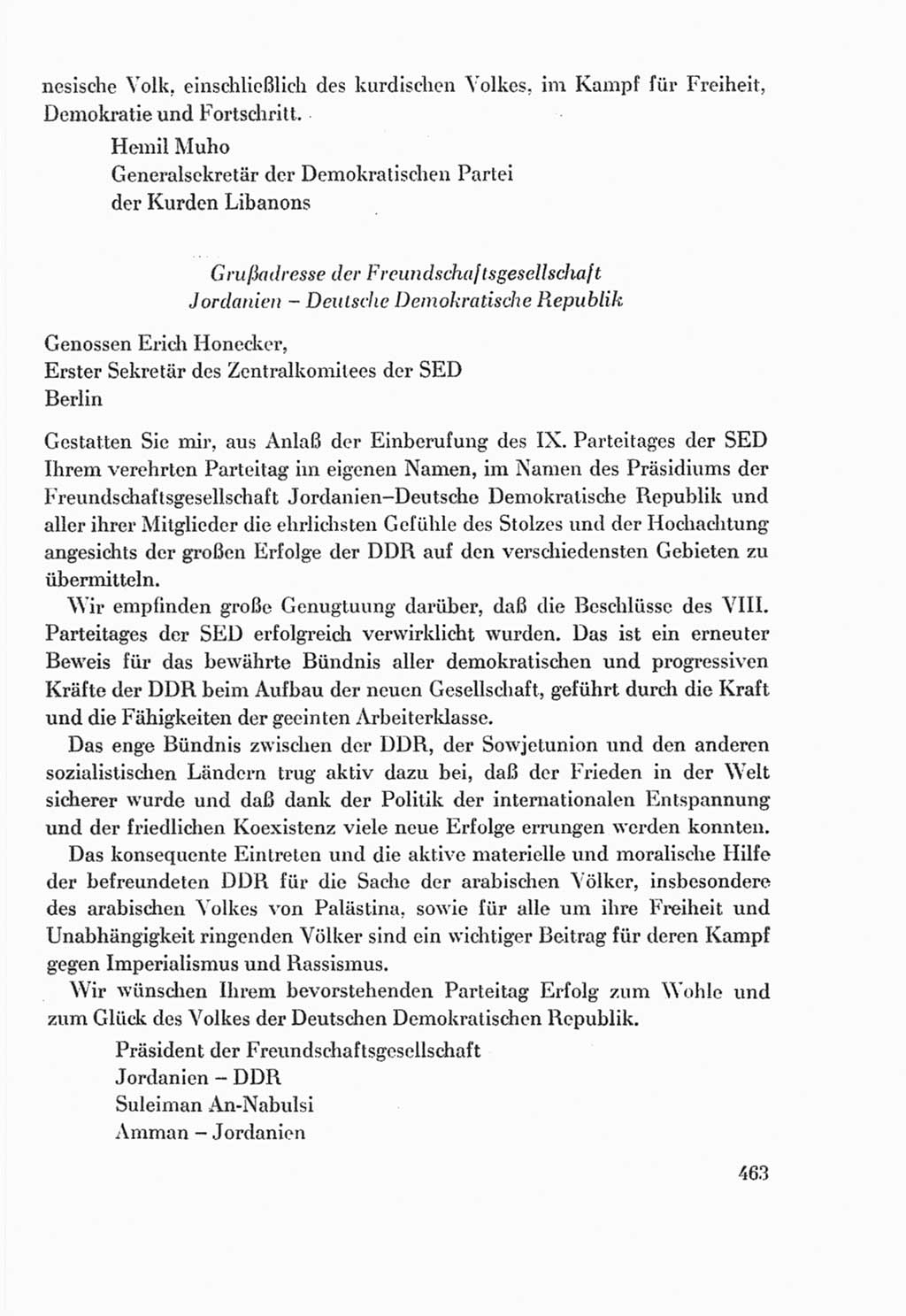 Protokoll der Verhandlungen des Ⅸ. Parteitages der Sozialistischen Einheitspartei Deutschlands (SED) [Deutsche Demokratische Republik (DDR)] 1976, Band 2, Seite 463 (Prot. Verh. Ⅸ. PT SED DDR 1976, Bd. 2, S. 463)