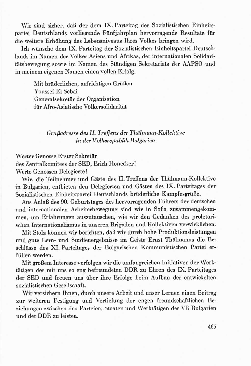 Protokoll der Verhandlungen des Ⅸ. Parteitages der Sozialistischen Einheitspartei Deutschlands (SED) [Deutsche Demokratische Republik (DDR)] 1976, Band 2, Seite 465 (Prot. Verh. Ⅸ. PT SED DDR 1976, Bd. 2, S. 465)