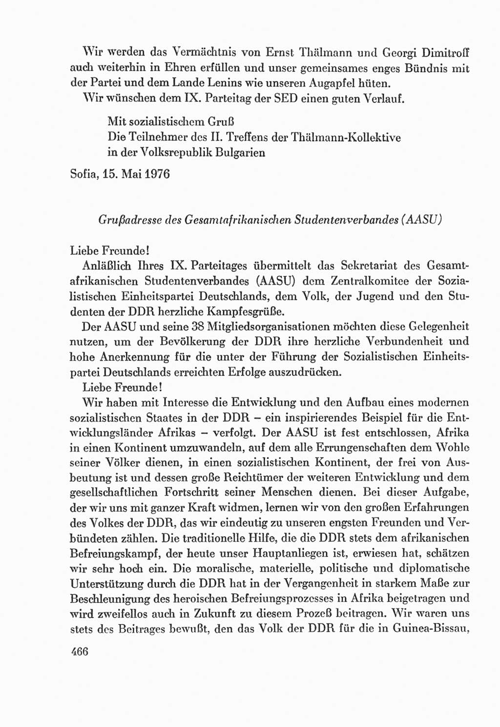 Protokoll der Verhandlungen des Ⅸ. Parteitages der Sozialistischen Einheitspartei Deutschlands (SED) [Deutsche Demokratische Republik (DDR)] 1976, Band 2, Seite 466 (Prot. Verh. Ⅸ. PT SED DDR 1976, Bd. 2, S. 466)