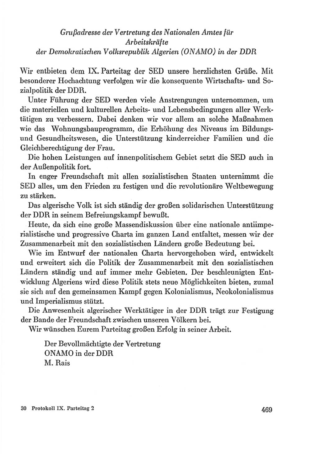 Protokoll der Verhandlungen des Ⅸ. Parteitages der Sozialistischen Einheitspartei Deutschlands (SED) [Deutsche Demokratische Republik (DDR)] 1976, Band 2, Seite 469 (Prot. Verh. Ⅸ. PT SED DDR 1976, Bd. 2, S. 469)