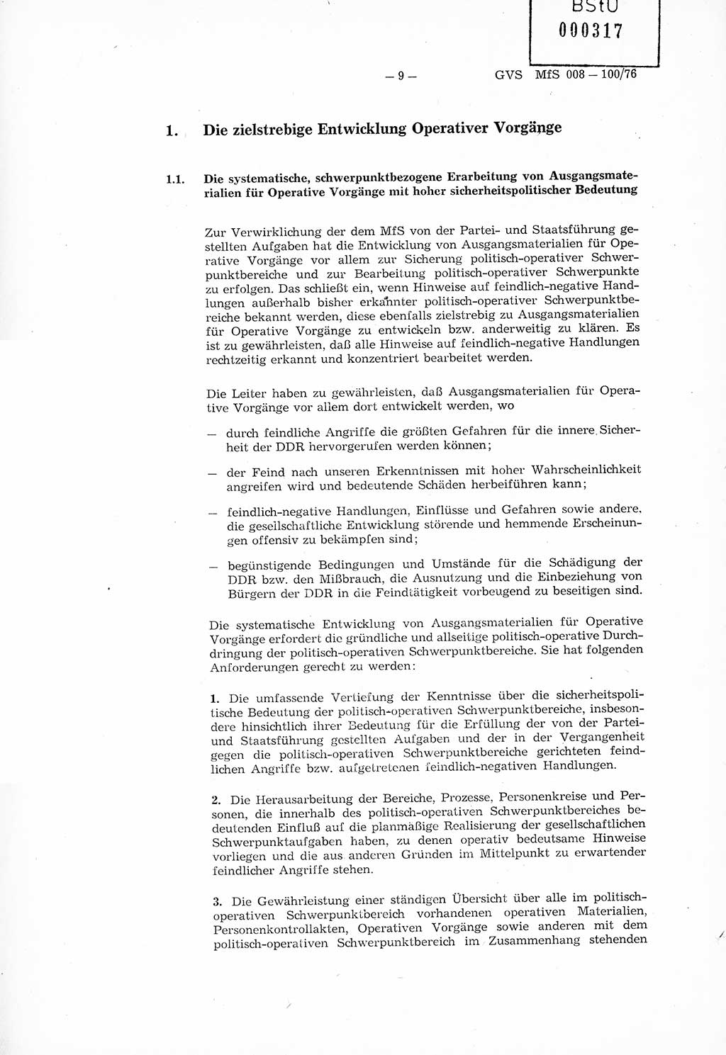 Richtlinie Nr. 1/76 zur Entwicklung und Bearbeitung Operativer Vorgänge (OV), Ministerium für Staatssicherheit (MfS) [Deutsche Demokratische Republik (DDR)], Der Minister (Generaloberst Erich Mielke), Geheime Verschlußsache (GVS) 008-100/76, Berlin 1976, Seite 9 (RL 1/76 OV DDR MfS Min. GVS 008-100/76 1976, S. 9)