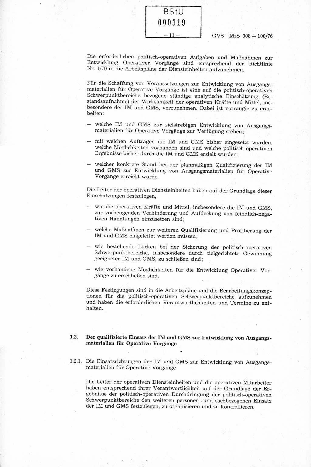 Richtlinie Nr. 1/76 zur Entwicklung und Bearbeitung Operativer Vorgänge (OV), Ministerium für Staatssicherheit (MfS) [Deutsche Demokratische Republik (DDR)], Der Minister (Generaloberst Erich Mielke), Geheime Verschlußsache (GVS) 008-100/76, Berlin 1976, Seite 11 (RL 1/76 OV DDR MfS Min. GVS 008-100/76 1976, S. 11)