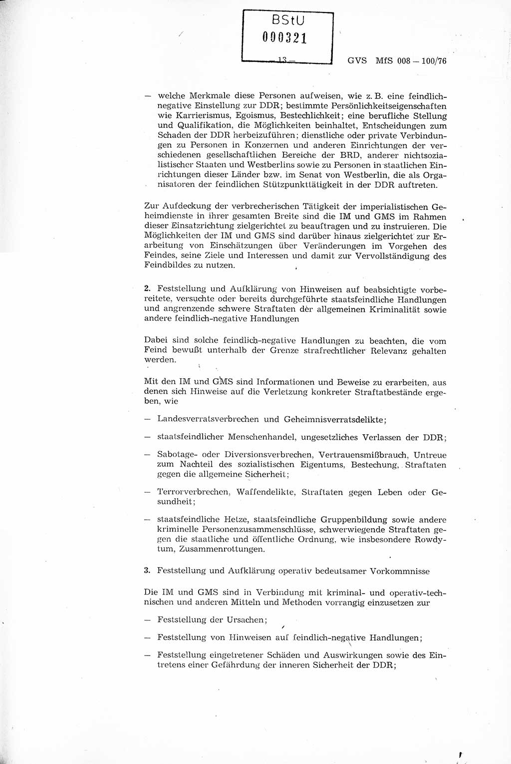 Richtlinie Nr. 1/76 zur Entwicklung und Bearbeitung Operativer Vorgänge (OV), Ministerium für Staatssicherheit (MfS) [Deutsche Demokratische Republik (DDR)], Der Minister (Generaloberst Erich Mielke), Geheime Verschlußsache (GVS) 008-100/76, Berlin 1976, Seite 13 (RL 1/76 OV DDR MfS Min. GVS 008-100/76 1976, S. 13)