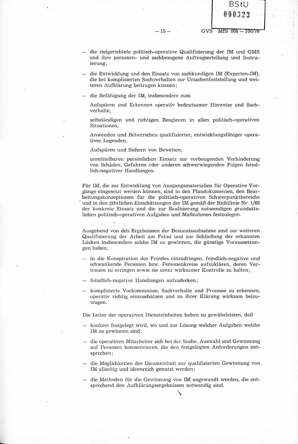 Richtlinie Nr. 1/76 zur Entwicklung und Bearbeitung Operativer Vorgänge (OV), Ministerium für Staatssicherheit (MfS) [Deutsche Demokratische Republik (DDR)], Der Minister (Generaloberst Erich Mielke), Geheime Verschlußsache (GVS) 008-100/76, Berlin 1976, Seite 15 (RL 1/76 OV DDR MfS Min. GVS 008-100/76 1976, S. 15)