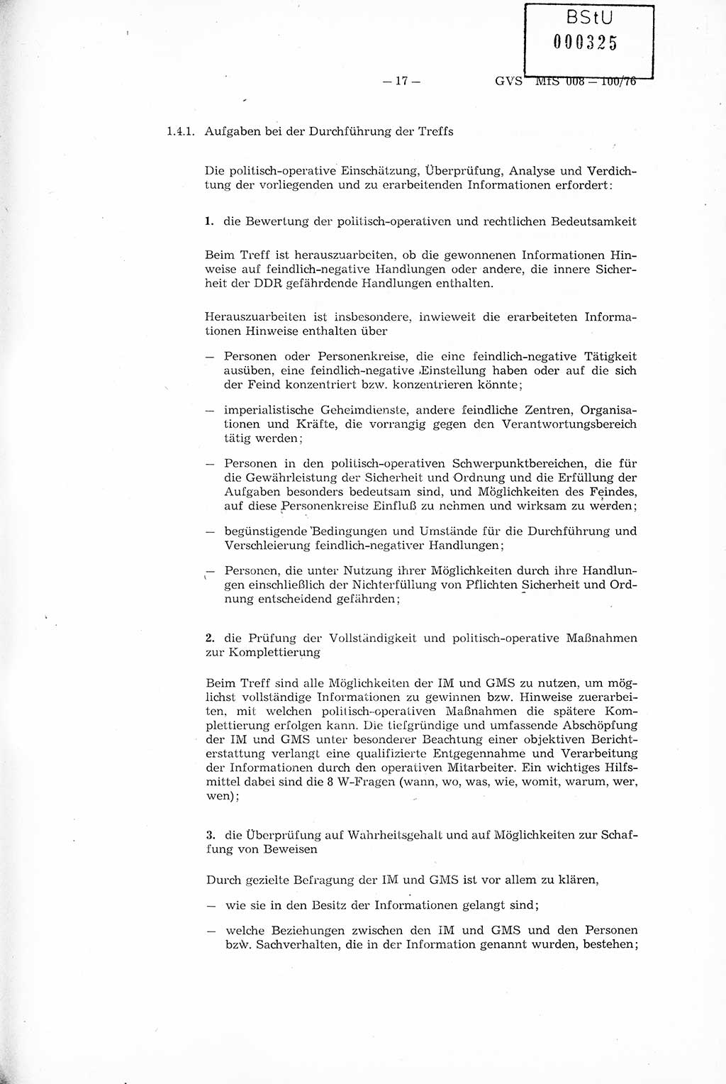 Richtlinie Nr. 1/76 zur Entwicklung und Bearbeitung Operativer Vorgänge (OV), Ministerium für Staatssicherheit (MfS) [Deutsche Demokratische Republik (DDR)], Der Minister (Generaloberst Erich Mielke), Geheime Verschlußsache (GVS) 008-100/76, Berlin 1976, Seite 17 (RL 1/76 OV DDR MfS Min. GVS 008-100/76 1976, S. 17)