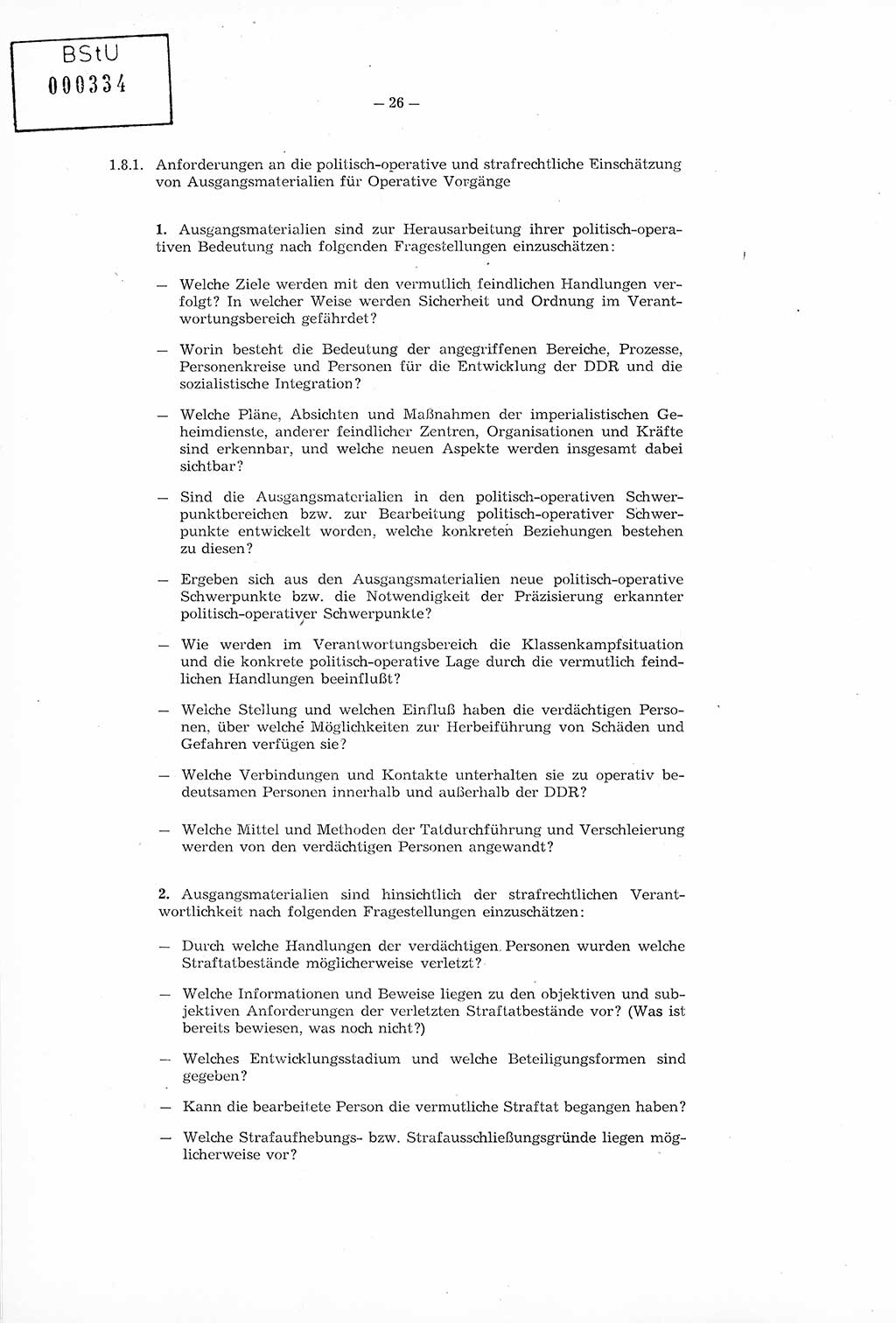 Richtlinie Nr. 1/76 zur Entwicklung und Bearbeitung Operativer Vorgänge (OV), Ministerium für Staatssicherheit (MfS) [Deutsche Demokratische Republik (DDR)], Der Minister (Generaloberst Erich Mielke), Geheime Verschlußsache (GVS) 008-100/76, Berlin 1976, Seite 26 (RL 1/76 OV DDR MfS Min. GVS 008-100/76 1976, S. 26)