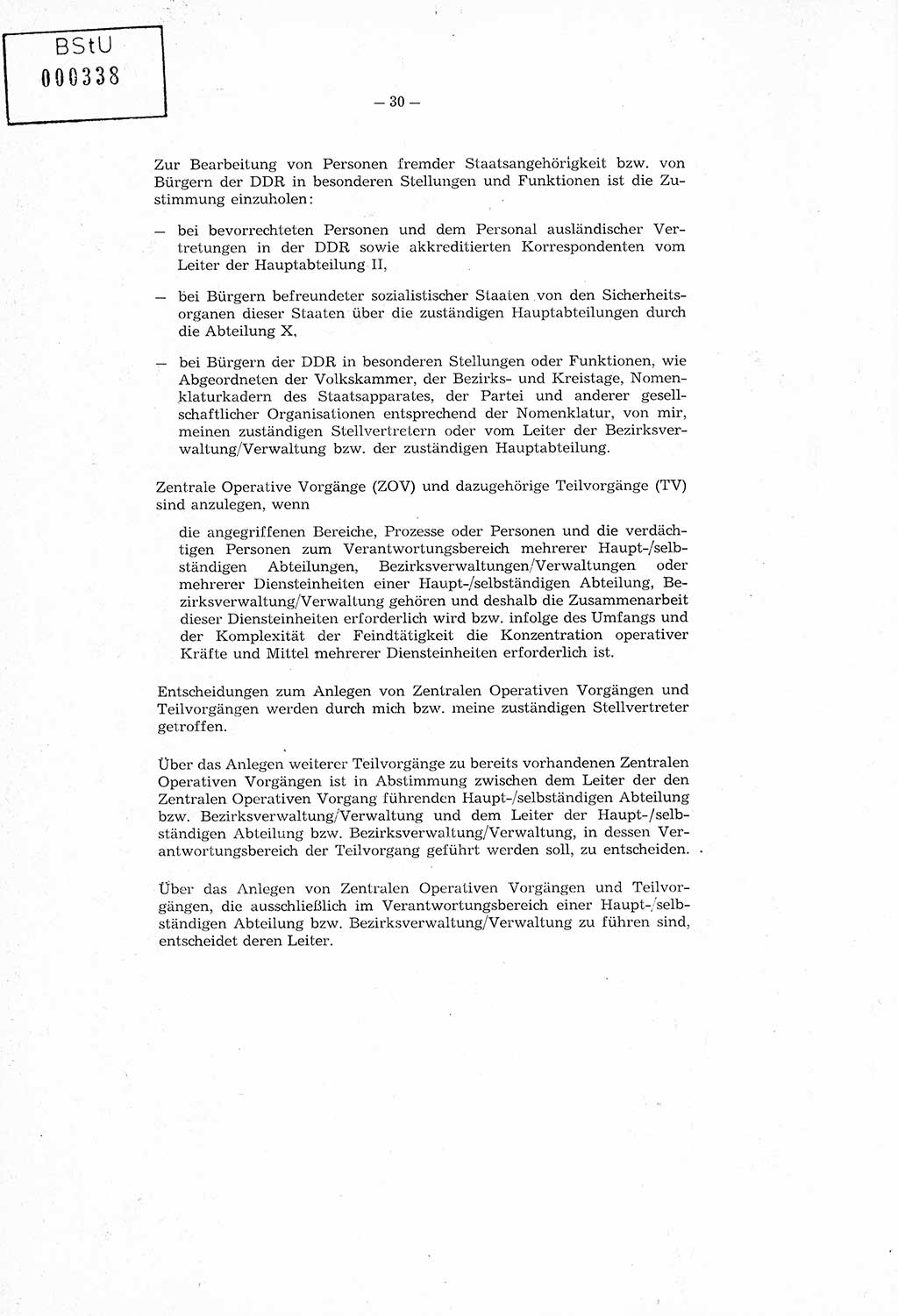 Richtlinie Nr. 1/76 zur Entwicklung und Bearbeitung Operativer Vorgänge (OV), Ministerium für Staatssicherheit (MfS) [Deutsche Demokratische Republik (DDR)], Der Minister (Generaloberst Erich Mielke), Geheime Verschlußsache (GVS) 008-100/76, Berlin 1976, Seite 30 (RL 1/76 OV DDR MfS Min. GVS 008-100/76 1976, S. 30)