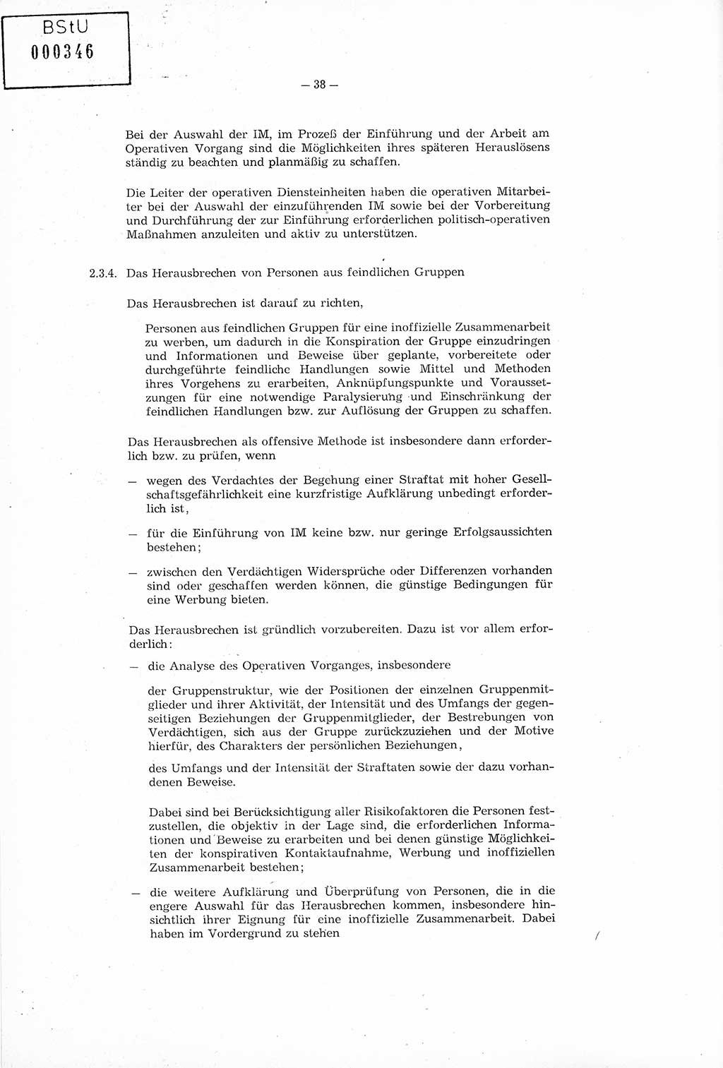 Richtlinie Nr. 1/76 zur Entwicklung und Bearbeitung Operativer Vorgänge (OV), Ministerium für Staatssicherheit (MfS) [Deutsche Demokratische Republik (DDR)], Der Minister (Generaloberst Erich Mielke), Geheime Verschlußsache (GVS) 008-100/76, Berlin 1976, Seite 38 (RL 1/76 OV DDR MfS Min. GVS 008-100/76 1976, S. 38)