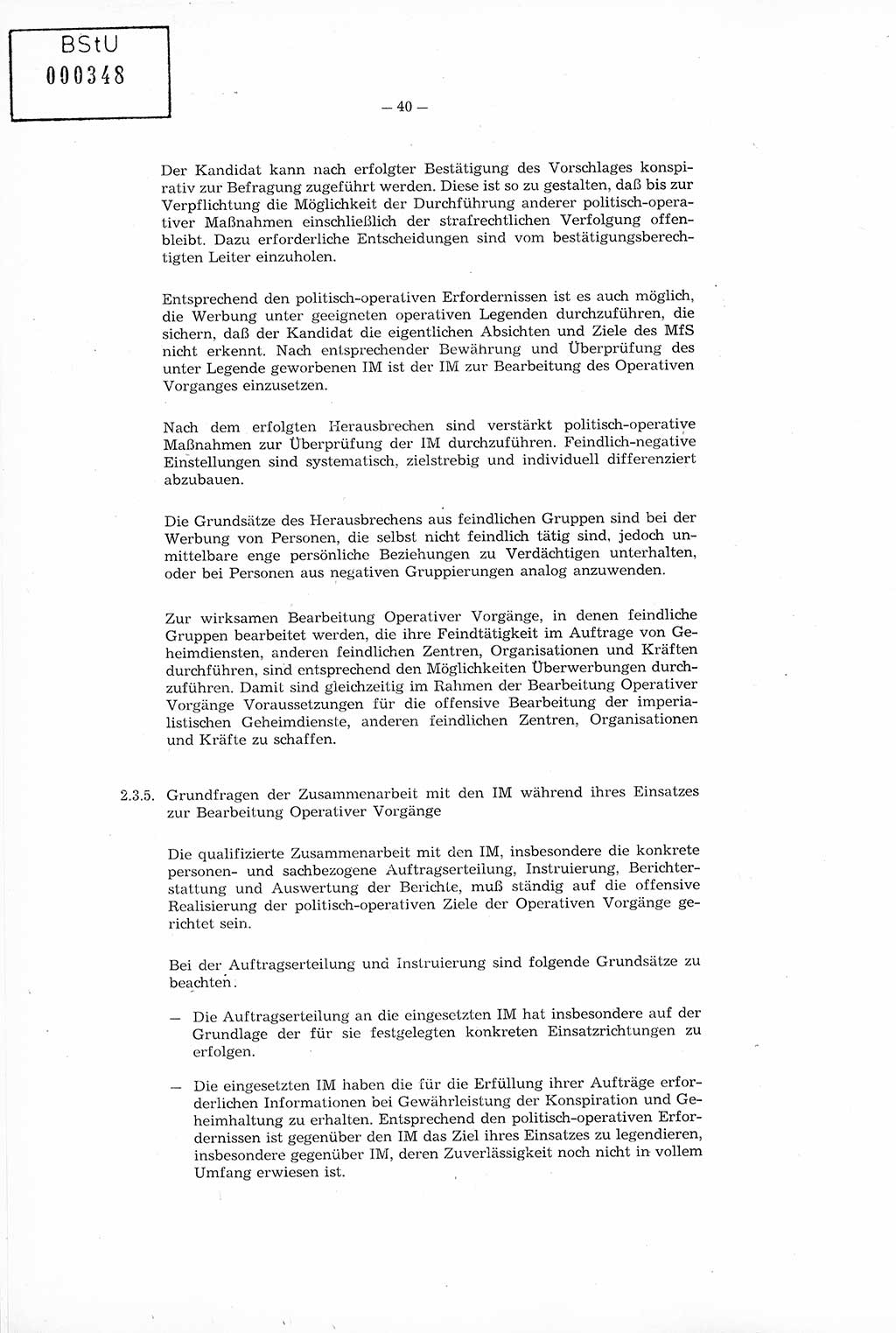 Richtlinie Nr. 1/76 zur Entwicklung und Bearbeitung Operativer Vorgänge (OV), Ministerium für Staatssicherheit (MfS) [Deutsche Demokratische Republik (DDR)], Der Minister (Generaloberst Erich Mielke), Geheime Verschlußsache (GVS) 008-100/76, Berlin 1976, Seite 40 (RL 1/76 OV DDR MfS Min. GVS 008-100/76 1976, S. 40)