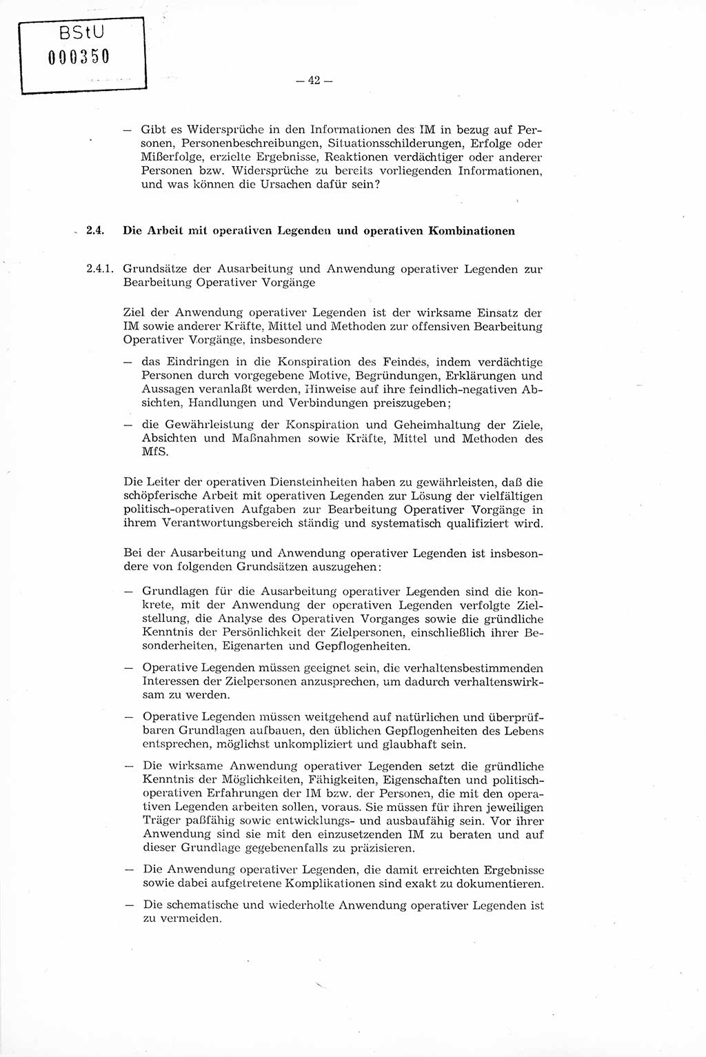 Richtlinie Nr. 1/76 zur Entwicklung und Bearbeitung Operativer Vorgänge (OV), Ministerium für Staatssicherheit (MfS) [Deutsche Demokratische Republik (DDR)], Der Minister (Generaloberst Erich Mielke), Geheime Verschlußsache (GVS) 008-100/76, Berlin 1976, Seite 42 (RL 1/76 OV DDR MfS Min. GVS 008-100/76 1976, S. 42)