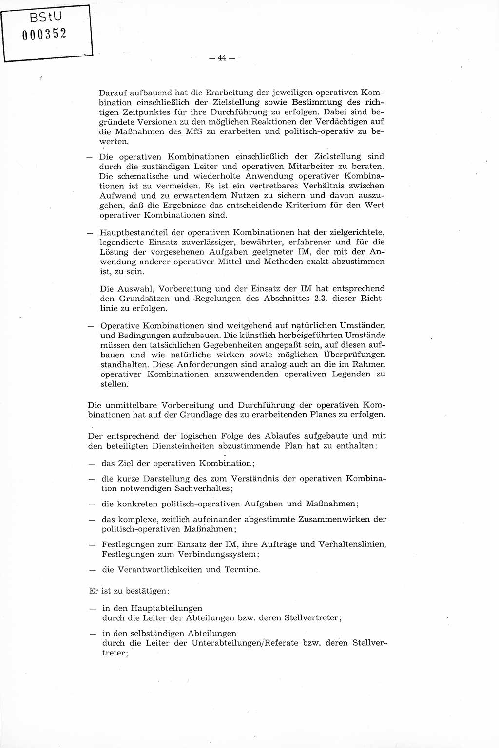 Richtlinie Nr. 1/76 zur Entwicklung und Bearbeitung Operativer Vorgänge (OV), Ministerium für Staatssicherheit (MfS) [Deutsche Demokratische Republik (DDR)], Der Minister (Generaloberst Erich Mielke), Geheime Verschlußsache (GVS) 008-100/76, Berlin 1976, Seite 44 (RL 1/76 OV DDR MfS Min. GVS 008-100/76 1976, S. 44)