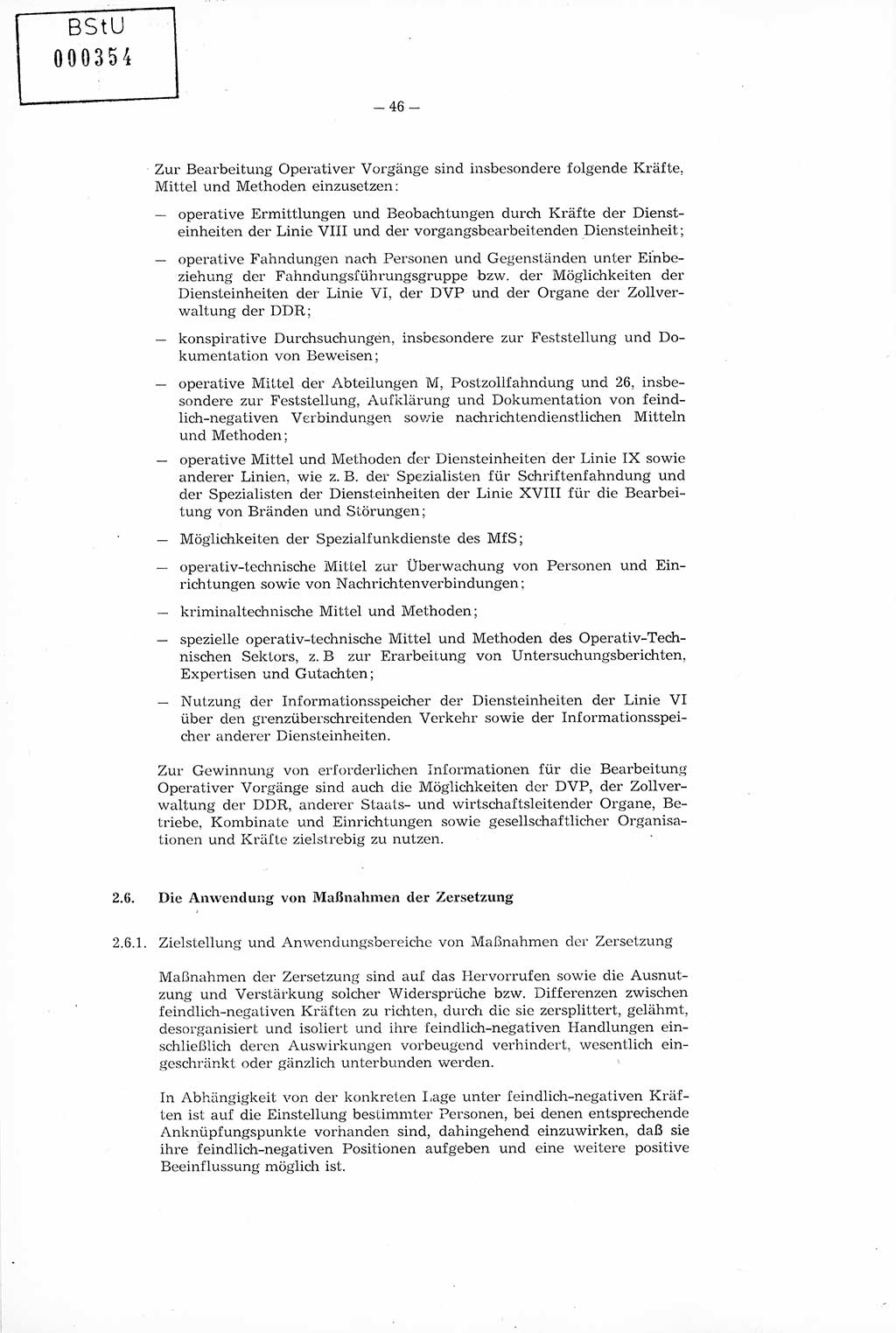 Richtlinie Nr. 1/76 zur Entwicklung und Bearbeitung Operativer Vorgänge (OV), Ministerium für Staatssicherheit (MfS) [Deutsche Demokratische Republik (DDR)], Der Minister (Generaloberst Erich Mielke), Geheime Verschlußsache (GVS) 008-100/76, Berlin 1976, Seite 46 (RL 1/76 OV DDR MfS Min. GVS 008-100/76 1976, S. 46)