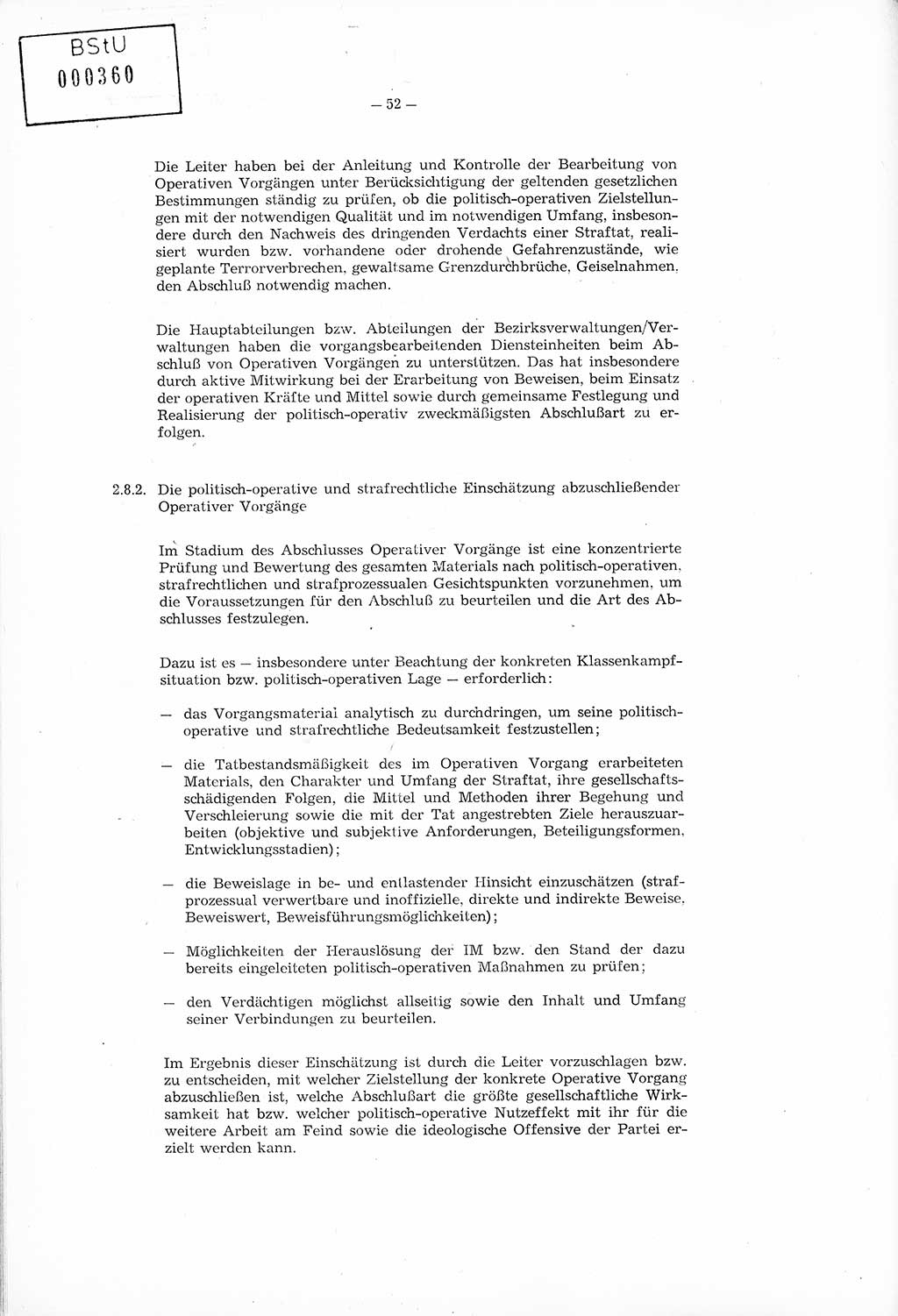 Richtlinie Nr. 1/76 zur Entwicklung und Bearbeitung Operativer Vorgänge (OV), Ministerium für Staatssicherheit (MfS) [Deutsche Demokratische Republik (DDR)], Der Minister (Generaloberst Erich Mielke), Geheime Verschlußsache (GVS) 008-100/76, Berlin 1976, Seite 52 (RL 1/76 OV DDR MfS Min. GVS 008-100/76 1976, S. 52)