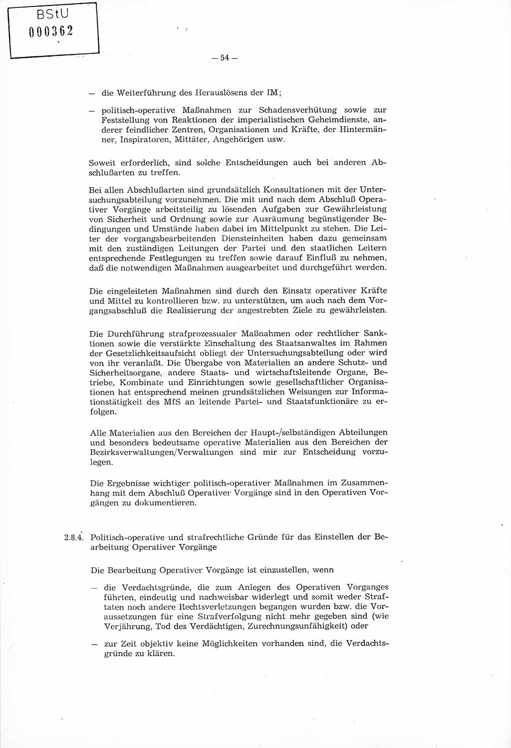 Richtlinie Nr. 1/76 zur Entwicklung und Bearbeitung Operativer Vorgänge (OV), Ministerium für Staatssicherheit (MfS) [Deutsche Demokratische Republik (DDR)], Der Minister (Generaloberst Erich Mielke), Geheime Verschlußsache (GVS) 008-100/76, Berlin 1976, Seite 54 (RL 1/76 OV DDR MfS Min. GVS 008-100/76 1976, S. 54)