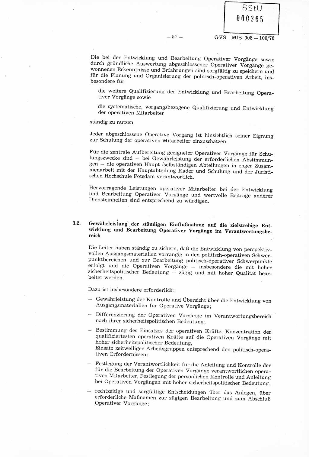 Richtlinie Nr. 1/76 zur Entwicklung und Bearbeitung Operativer Vorgänge (OV), Ministerium für Staatssicherheit (MfS) [Deutsche Demokratische Republik (DDR)], Der Minister (Generaloberst Erich Mielke), Geheime Verschlußsache (GVS) 008-100/76, Berlin 1976, Seite 57 (RL 1/76 OV DDR MfS Min. GVS 008-100/76 1976, S. 57)