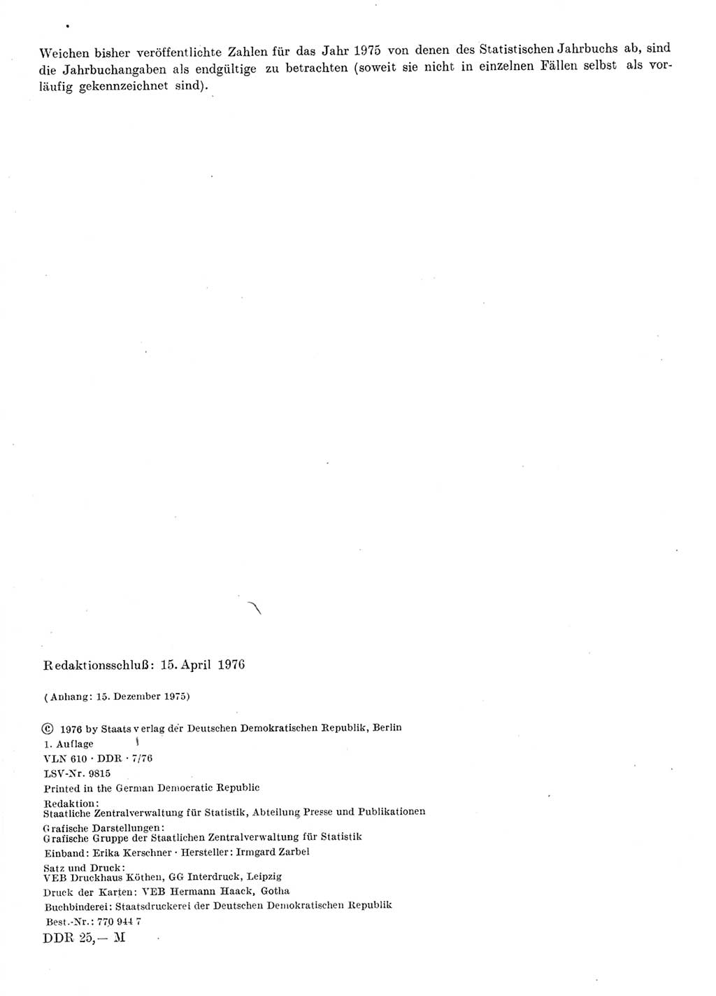 Statistisches Jahrbuch der Deutschen Demokratischen Republik (DDR) 1976, Seite 2 (Stat. Jb. DDR 1976, S. 2)