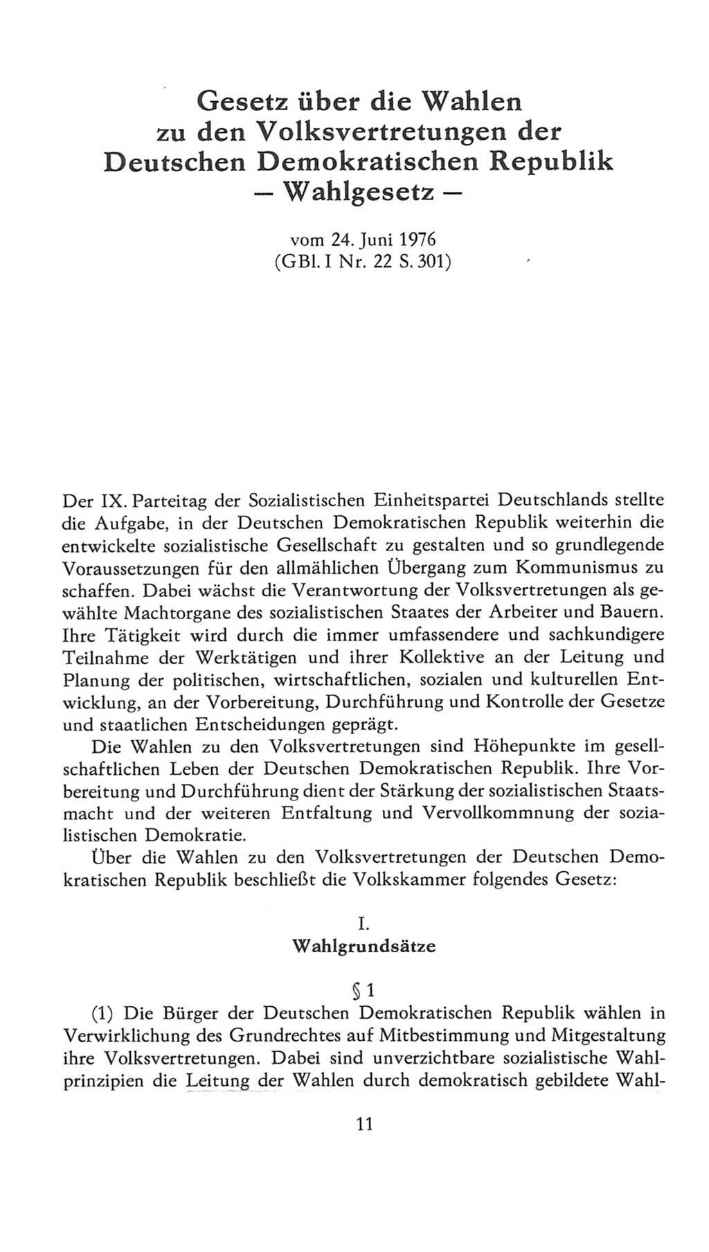 Volkskammer (VK) der Deutschen Demokratischen Republik (DDR), 7. Wahlperiode 1976-1981, Seite 11 (VK. DDR 7. WP. 1976-1981, S. 11)
