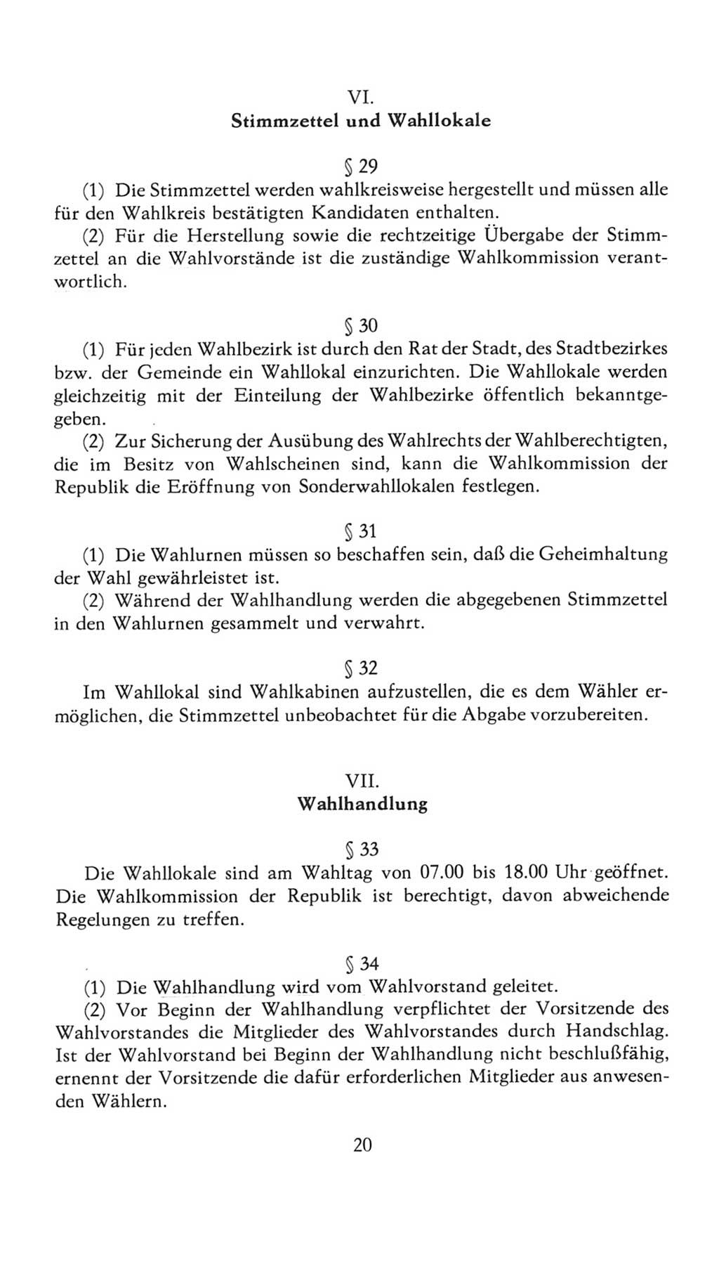 Volkskammer (VK) der Deutschen Demokratischen Republik (DDR), 7. Wahlperiode 1976-1981, Seite 20 (VK. DDR 7. WP. 1976-1981, S. 20)
