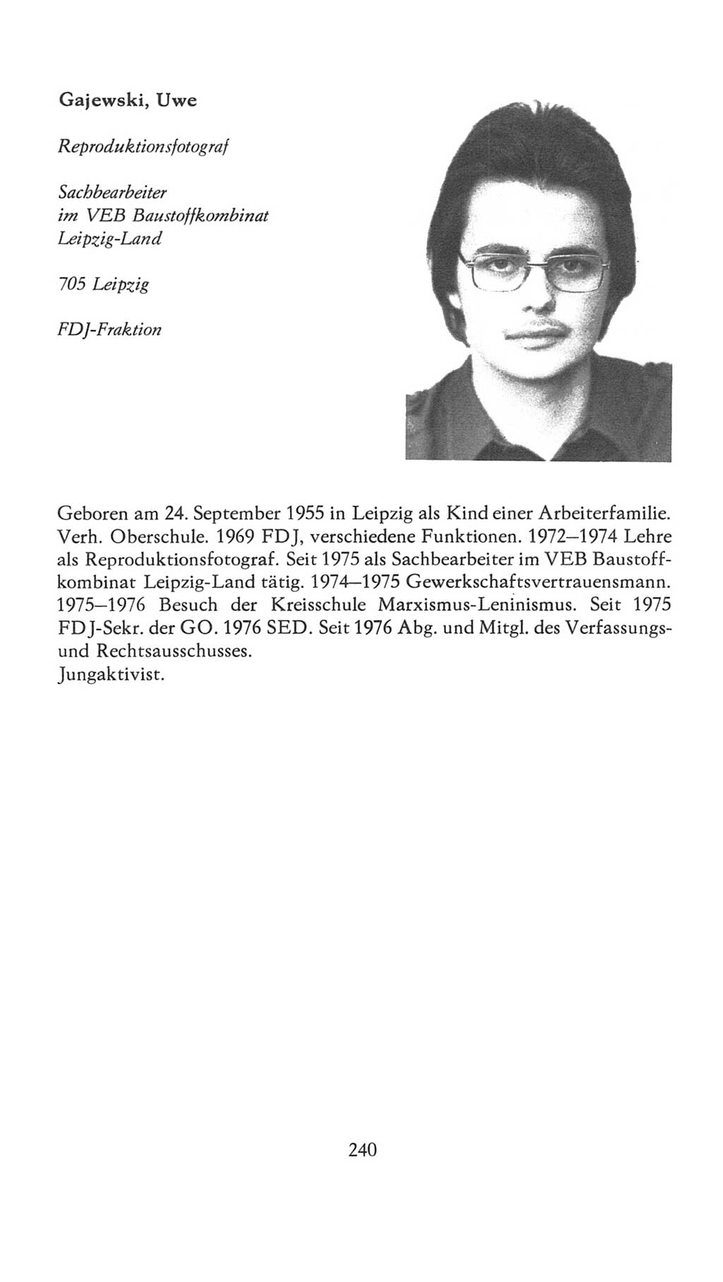 Volkskammer (VK) der Deutschen Demokratischen Republik (DDR), 7. Wahlperiode 1976-1981, Seite 240 (VK. DDR 7. WP. 1976-1981, S. 240)