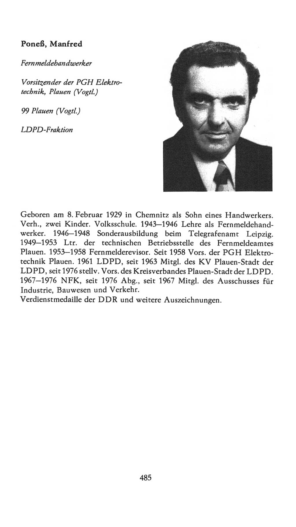 Volkskammer (VK) der Deutschen Demokratischen Republik (DDR), 7. Wahlperiode 1976-1981, Seite 485 (VK. DDR 7. WP. 1976-1981, S. 485)
