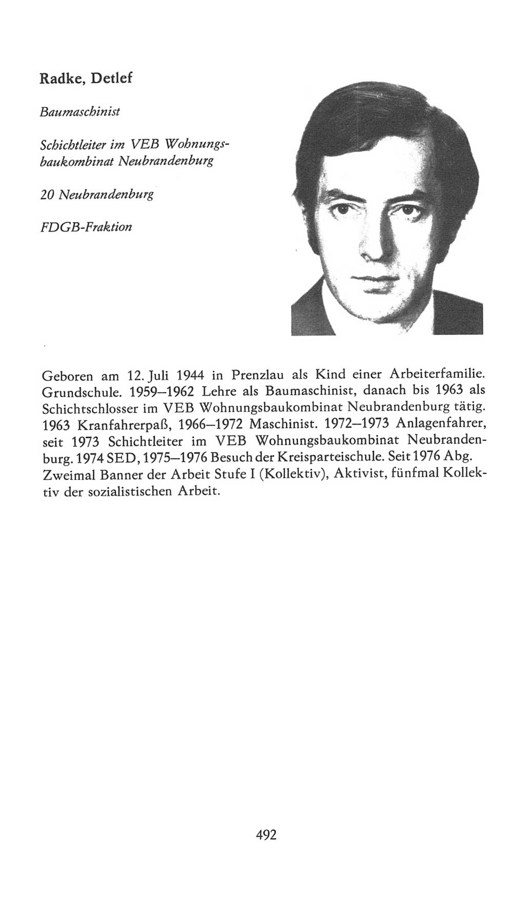 Volkskammer (VK) der Deutschen Demokratischen Republik (DDR), 7. Wahlperiode 1976-1981, Seite 492 (VK. DDR 7. WP. 1976-1981, S. 492)