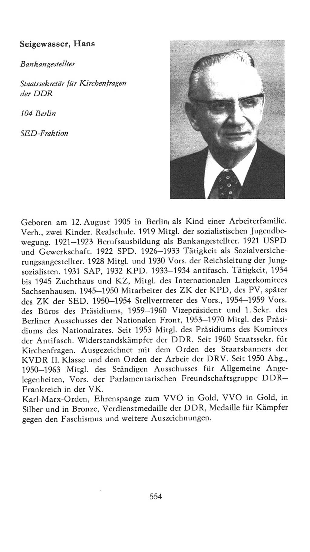 Volkskammer (VK) der Deutschen Demokratischen Republik (DDR), 7. Wahlperiode 1976-1981, Seite 554 (VK. DDR 7. WP. 1976-1981, S. 554)