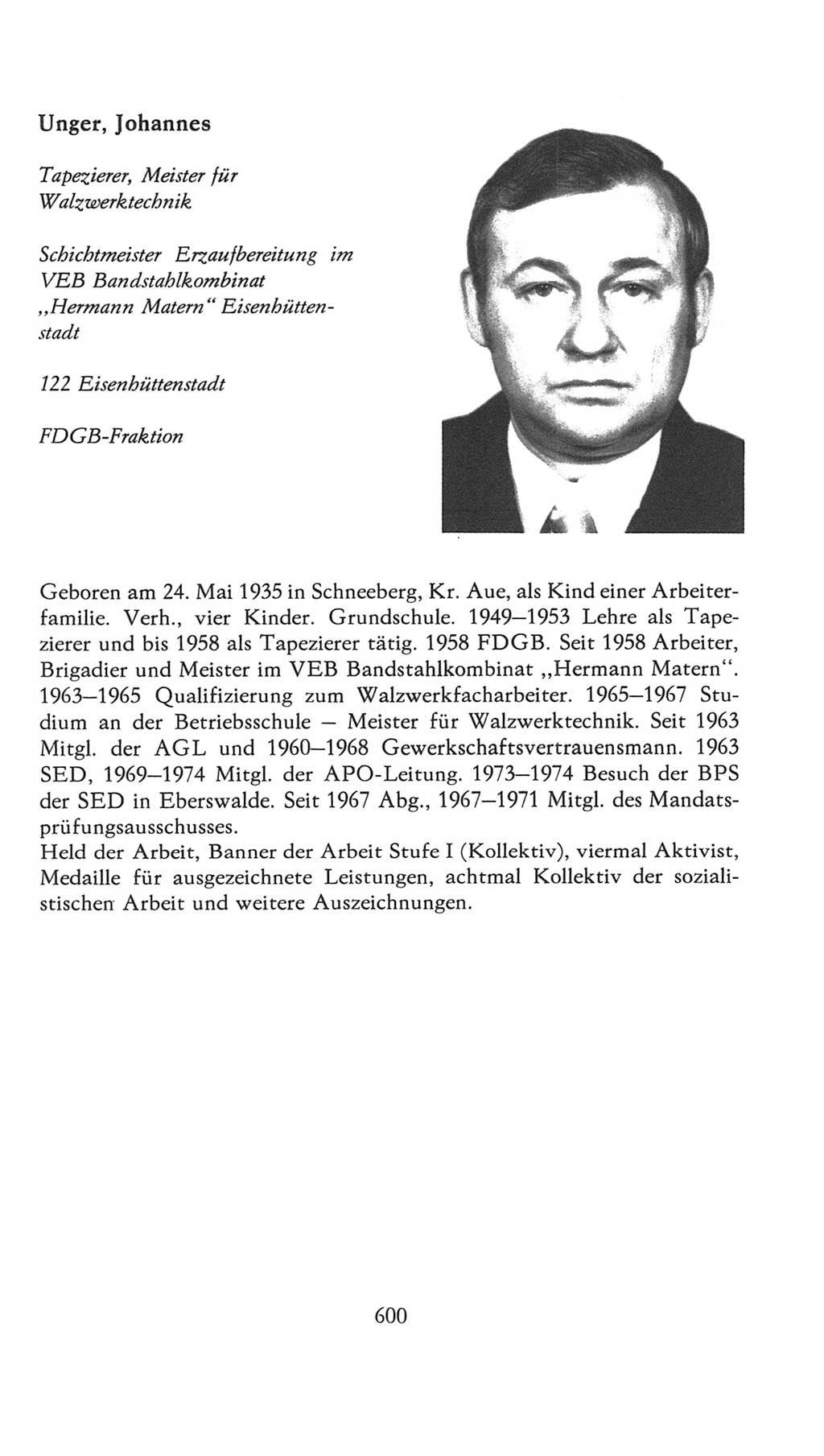 Volkskammer (VK) der Deutschen Demokratischen Republik (DDR), 7. Wahlperiode 1976-1981, Seite 600 (VK. DDR 7. WP. 1976-1981, S. 600)