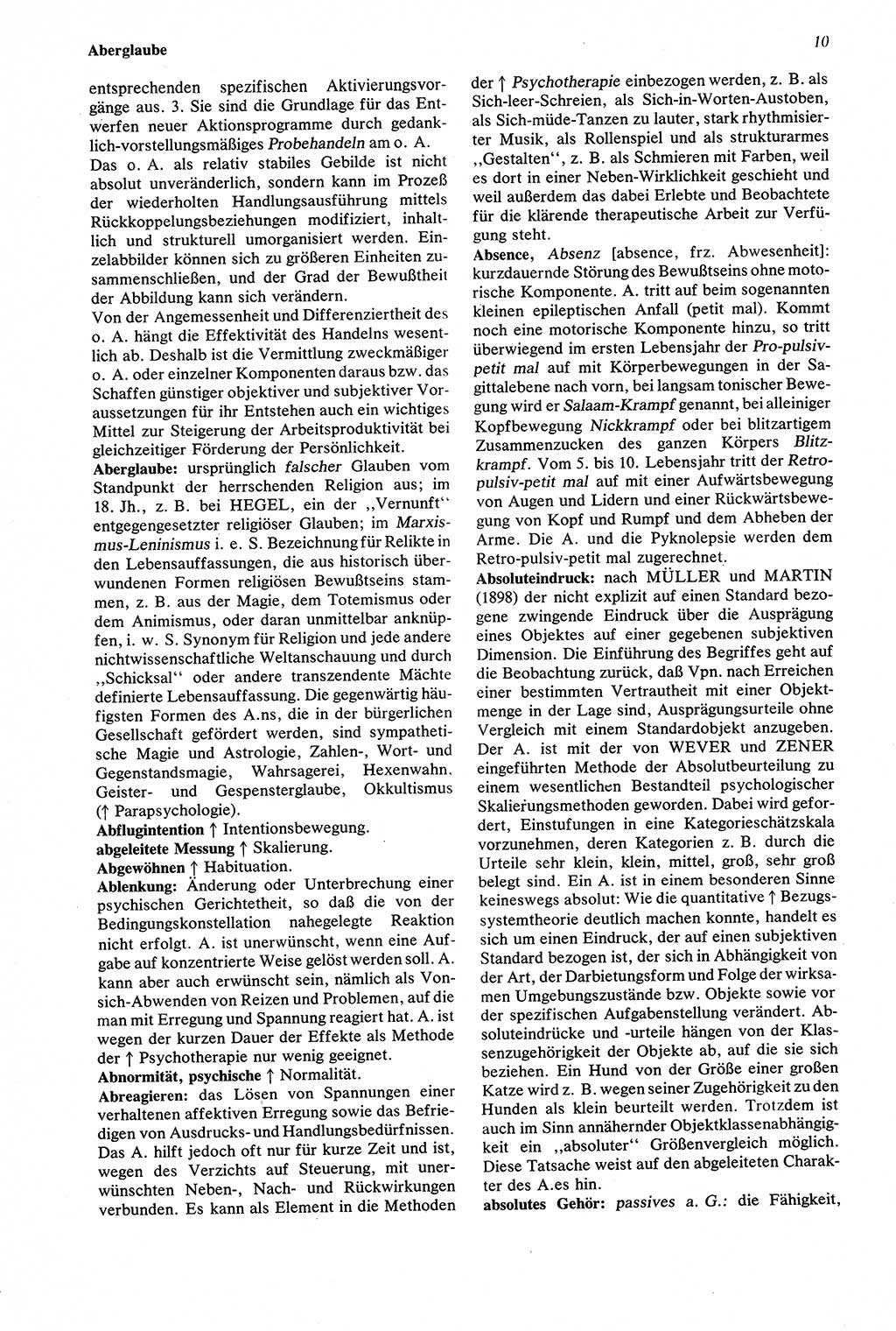 Wörterbuch der Psychologie [Deutsche Demokratische Republik (DDR)] 1976, Seite 10 (Wb. Psych. DDR 1976, S. 10)