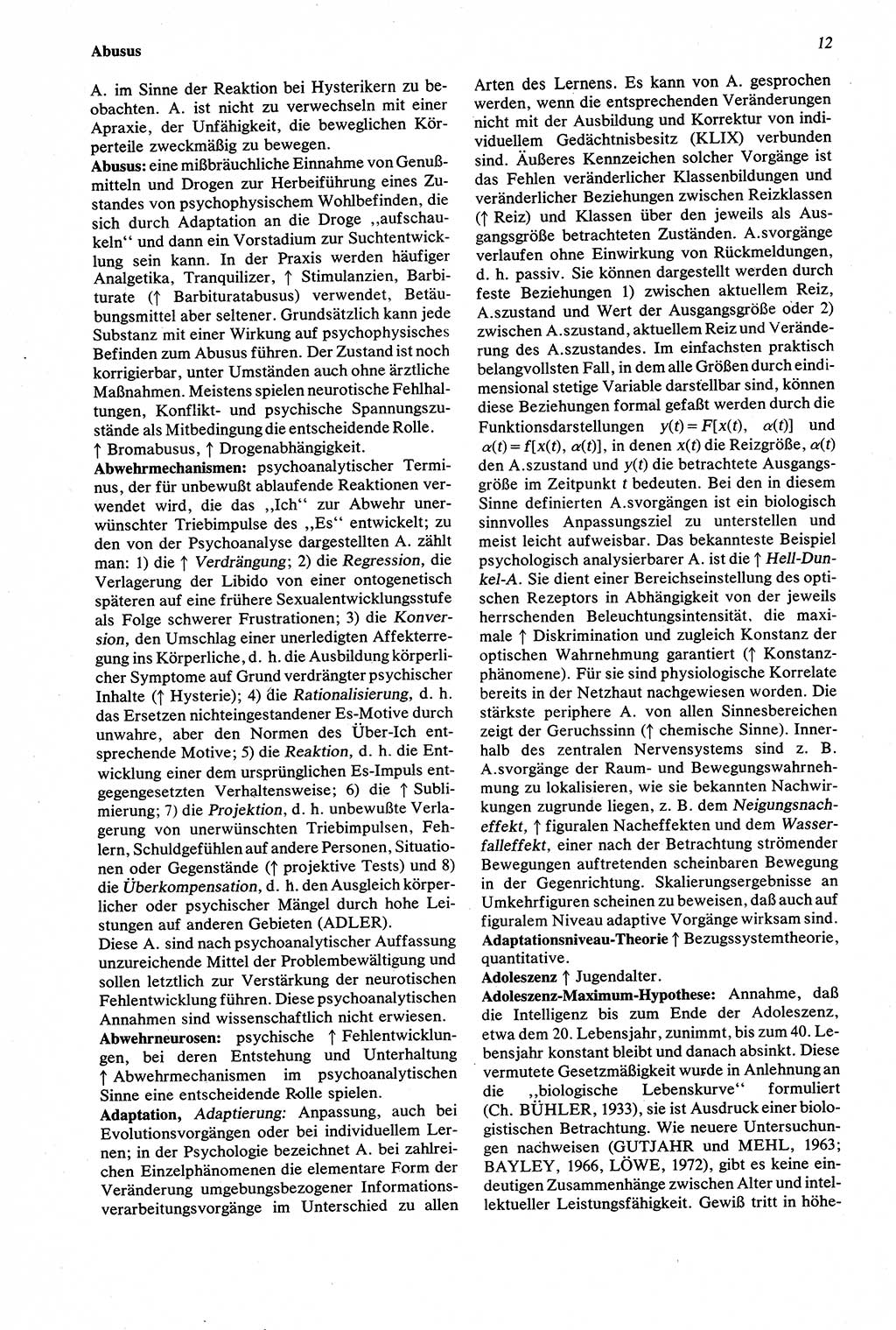 Wörterbuch der Psychologie [Deutsche Demokratische Republik (DDR)] 1976, Seite 12 (Wb. Psych. DDR 1976, S. 12)