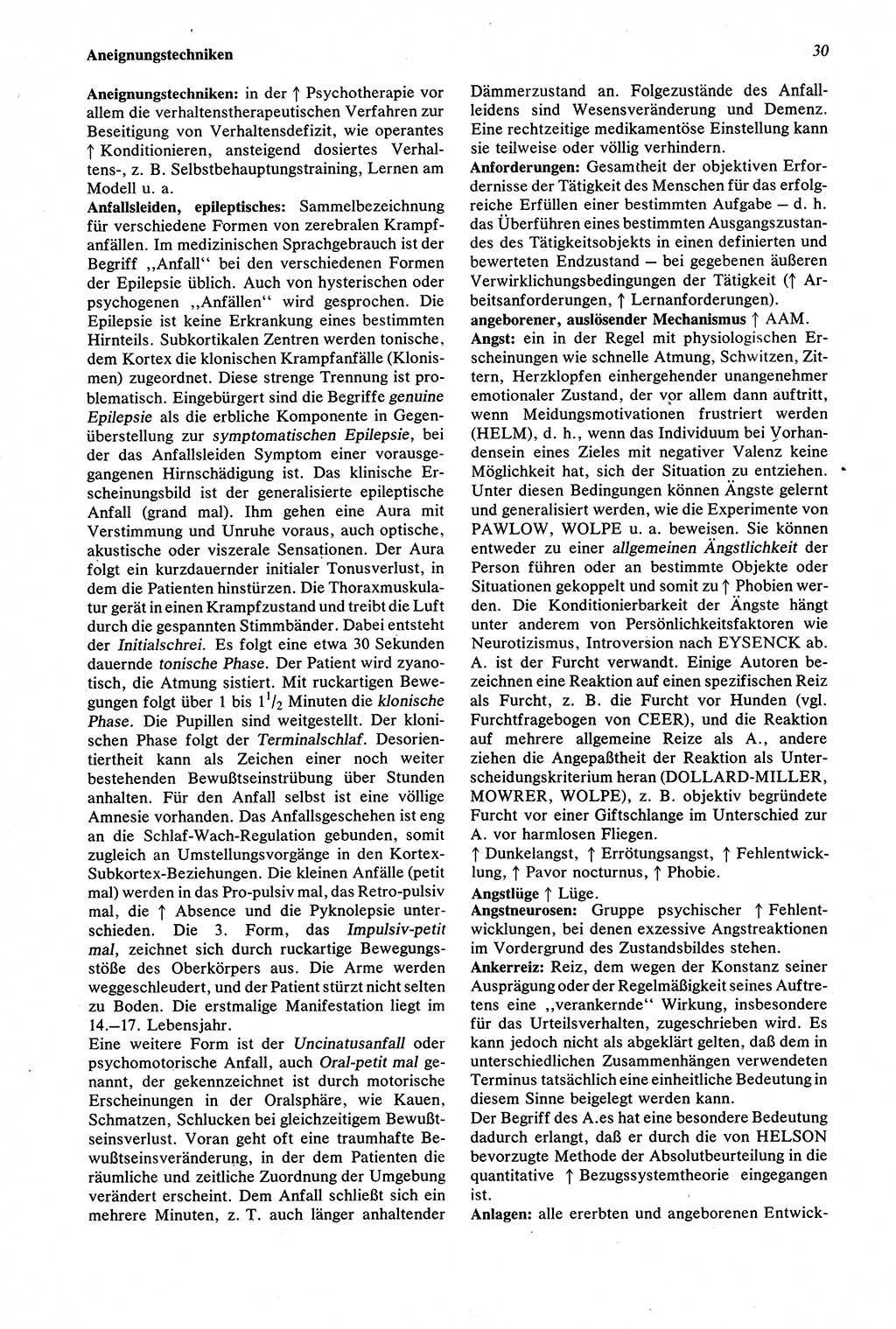 Wörterbuch der Psychologie [Deutsche Demokratische Republik (DDR)] 1976, Seite 30 (Wb. Psych. DDR 1976, S. 30)