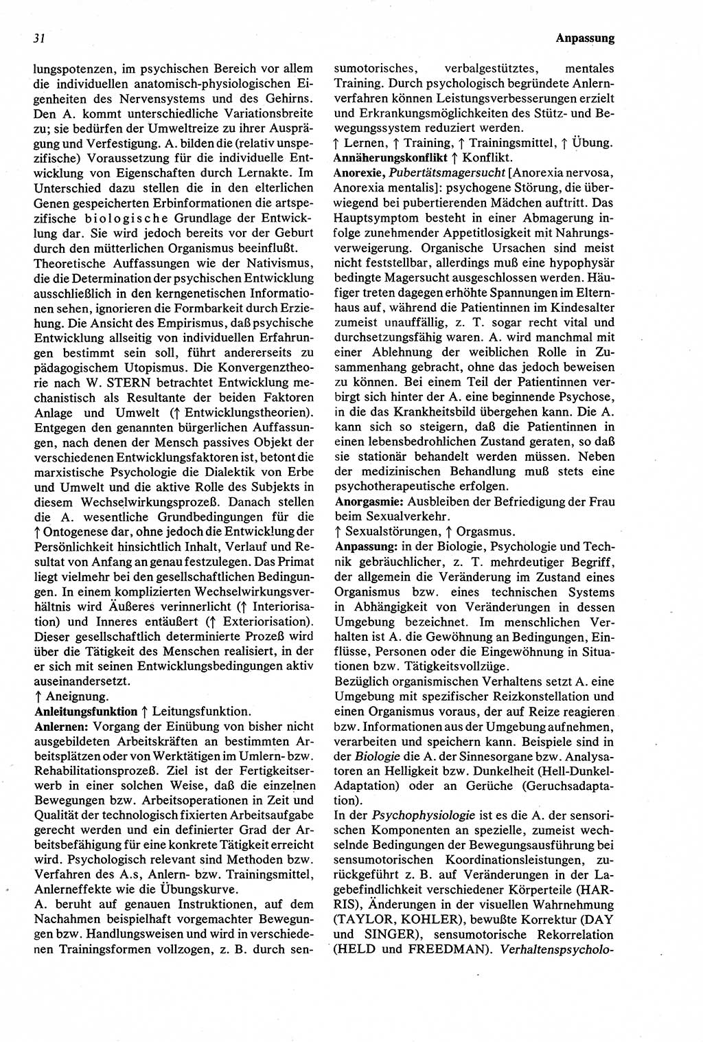 Wörterbuch der Psychologie [Deutsche Demokratische Republik (DDR)] 1976, Seite 31 (Wb. Psych. DDR 1976, S. 31)