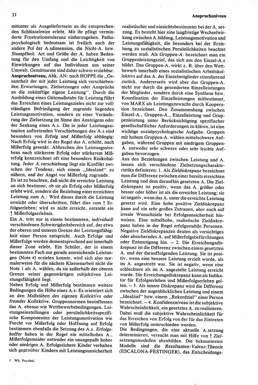 Wörterbuch der Psychologie [Deutsche Demokratische Republik (DDR)] 1976, Seite 33 (Wb. Psych. DDR 1976, S. 33)