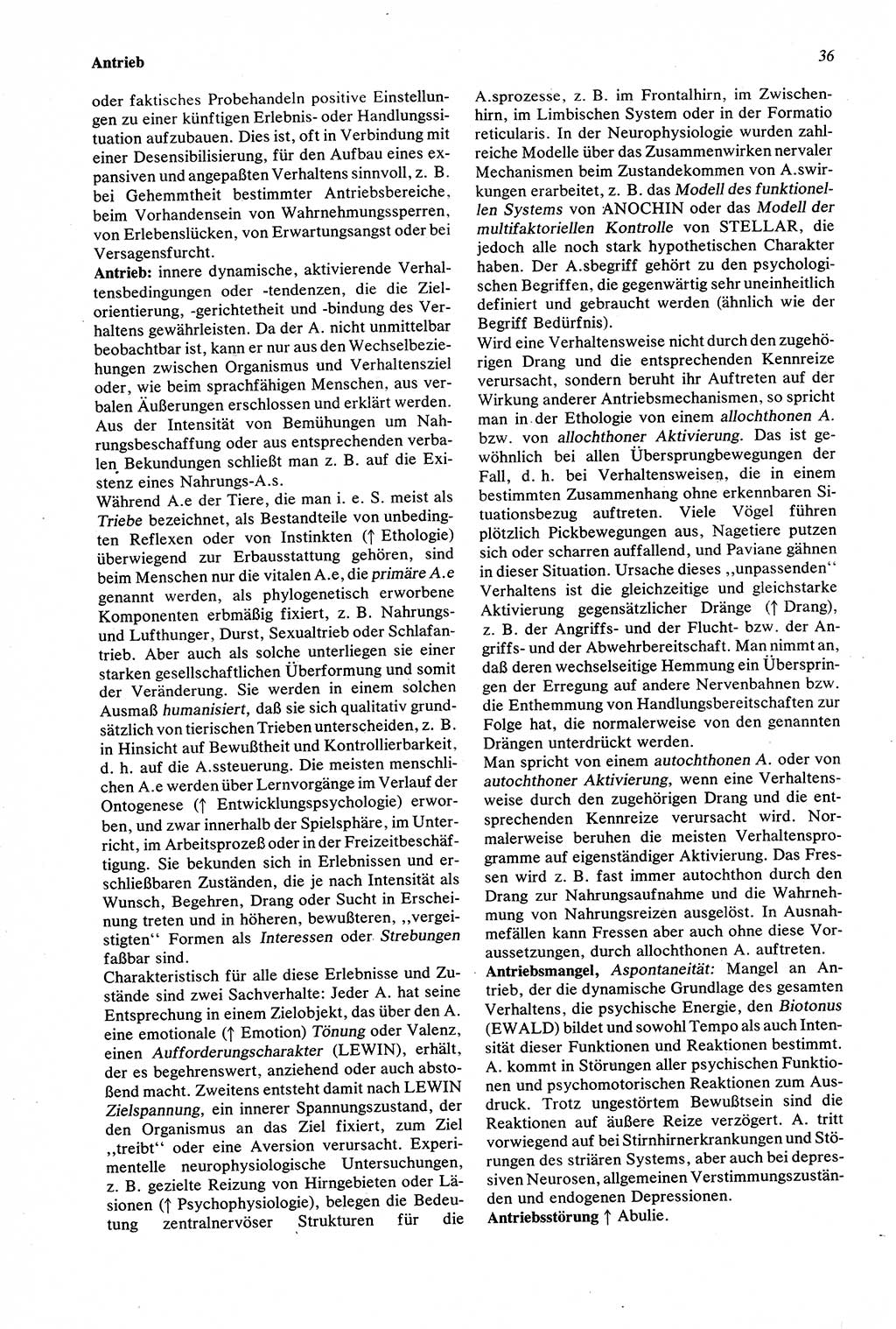 Wörterbuch der Psychologie [Deutsche Demokratische Republik (DDR)] 1976, Seite 36 (Wb. Psych. DDR 1976, S. 36)