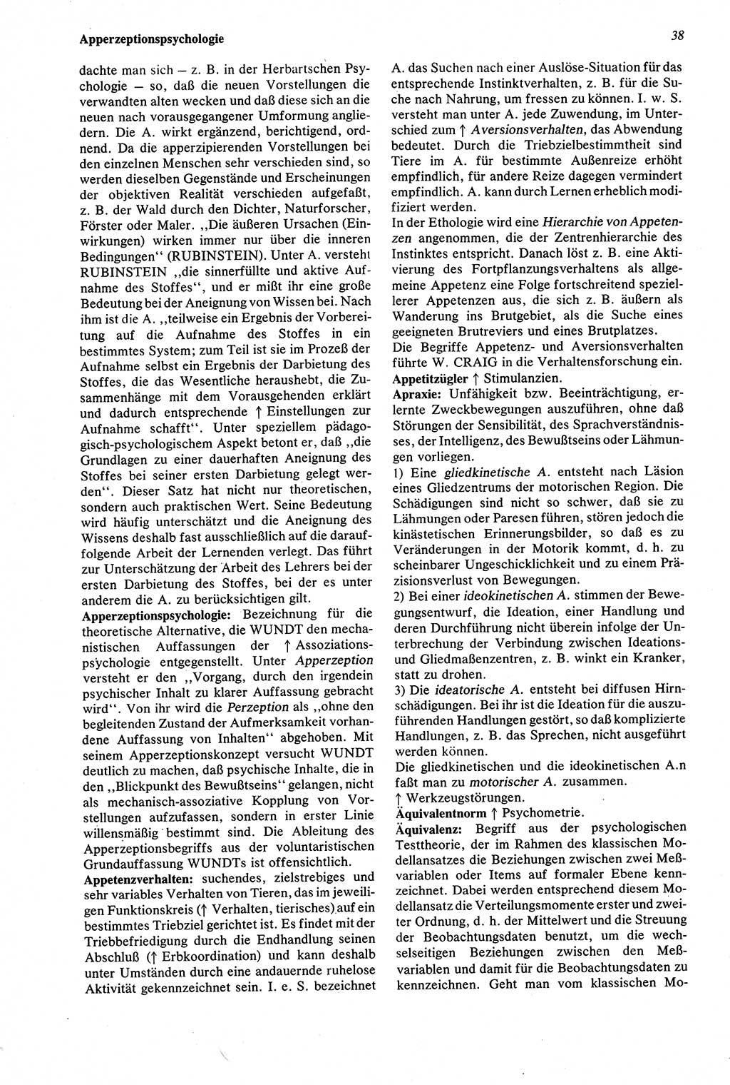 Wörterbuch der Psychologie [Deutsche Demokratische Republik (DDR)] 1976, Seite 38 (Wb. Psych. DDR 1976, S. 38)