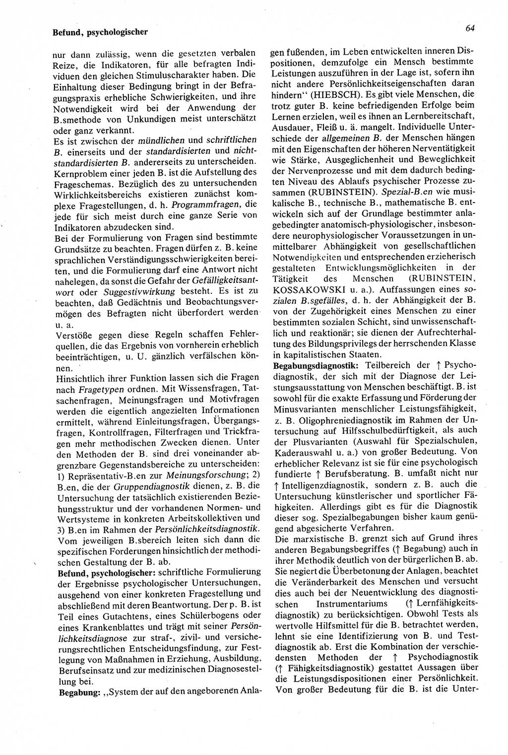 Wörterbuch der Psychologie [Deutsche Demokratische Republik (DDR)] 1976, Seite 64 (Wb. Psych. DDR 1976, S. 64)