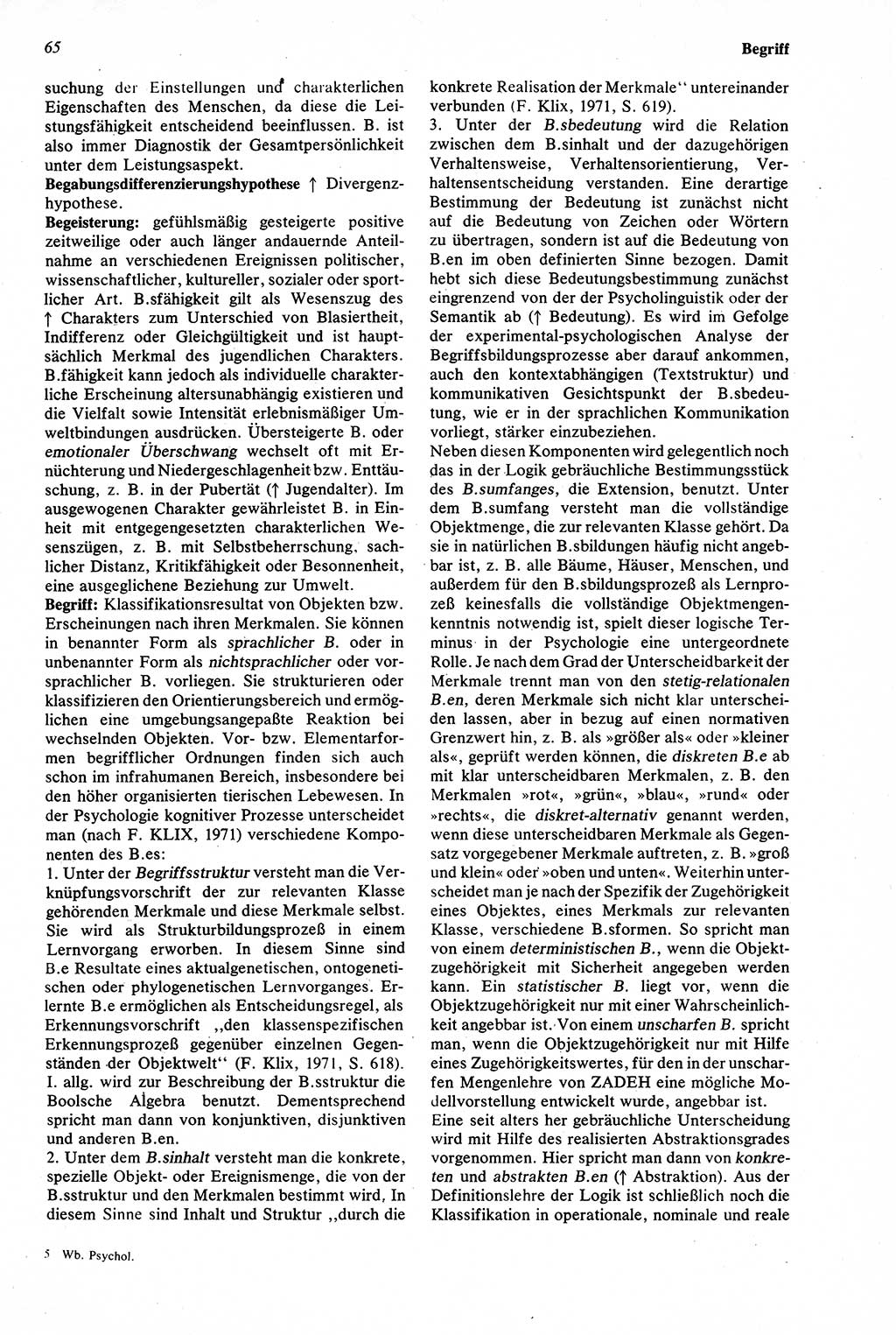 Wörterbuch der Psychologie [Deutsche Demokratische Republik (DDR)] 1976, Seite 65 (Wb. Psych. DDR 1976, S. 65)