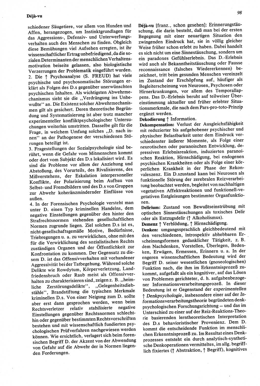 Wörterbuch der Psychologie [Deutsche Demokratische Republik (DDR)] 1976, Seite 98 (Wb. Psych. DDR 1976, S. 98)