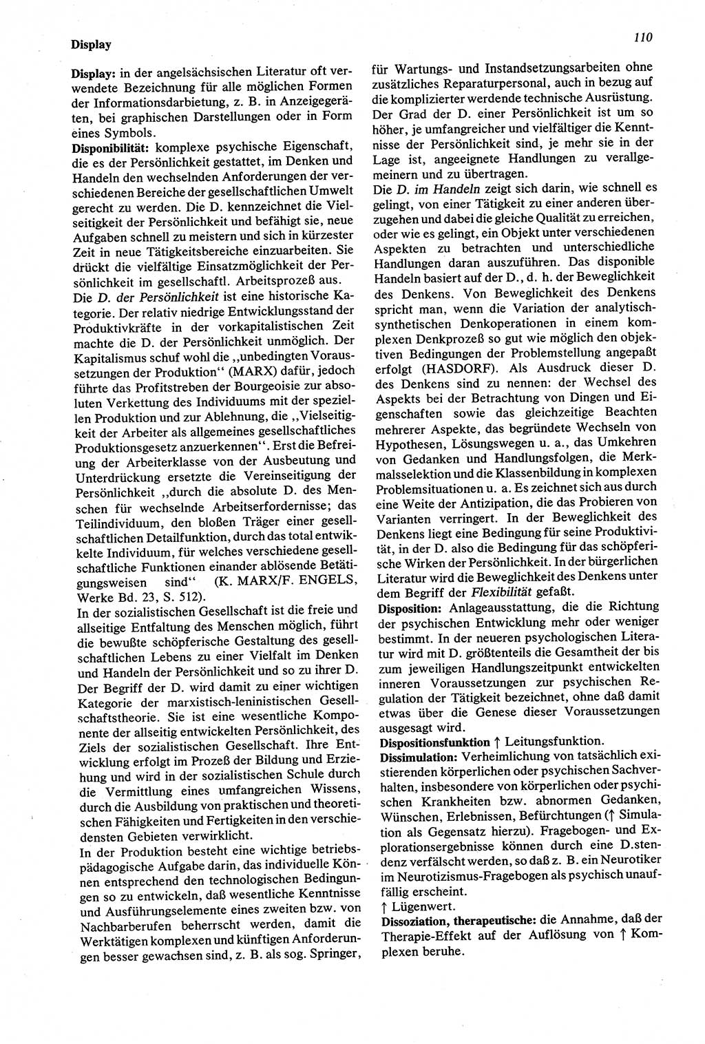 Wörterbuch der Psychologie [Deutsche Demokratische Republik (DDR)] 1976, Seite 110 (Wb. Psych. DDR 1976, S. 110)