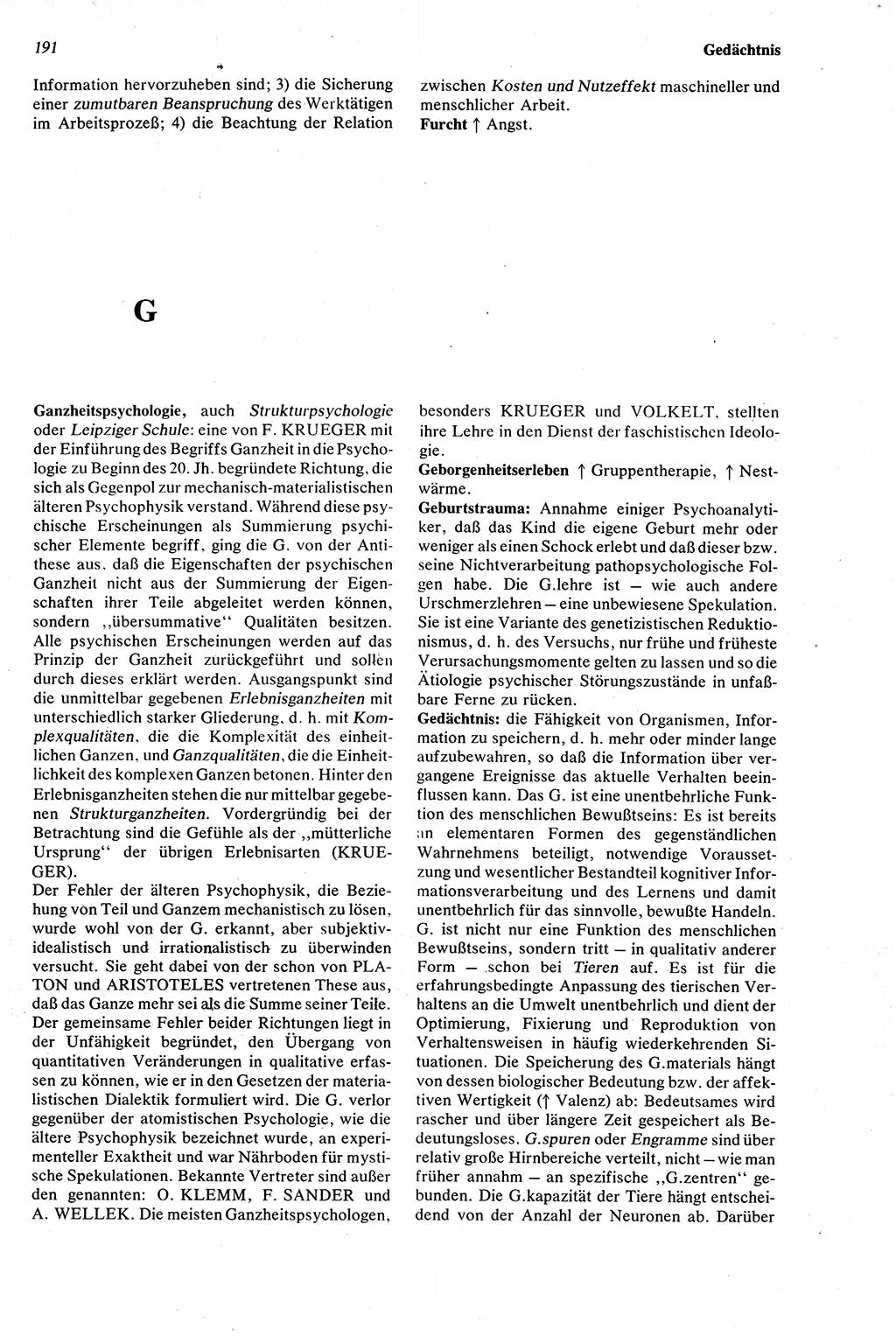 Wörterbuch der Psychologie [Deutsche Demokratische Republik (DDR)] 1976, Seite 191 (Wb. Psych. DDR 1976, S. 191)